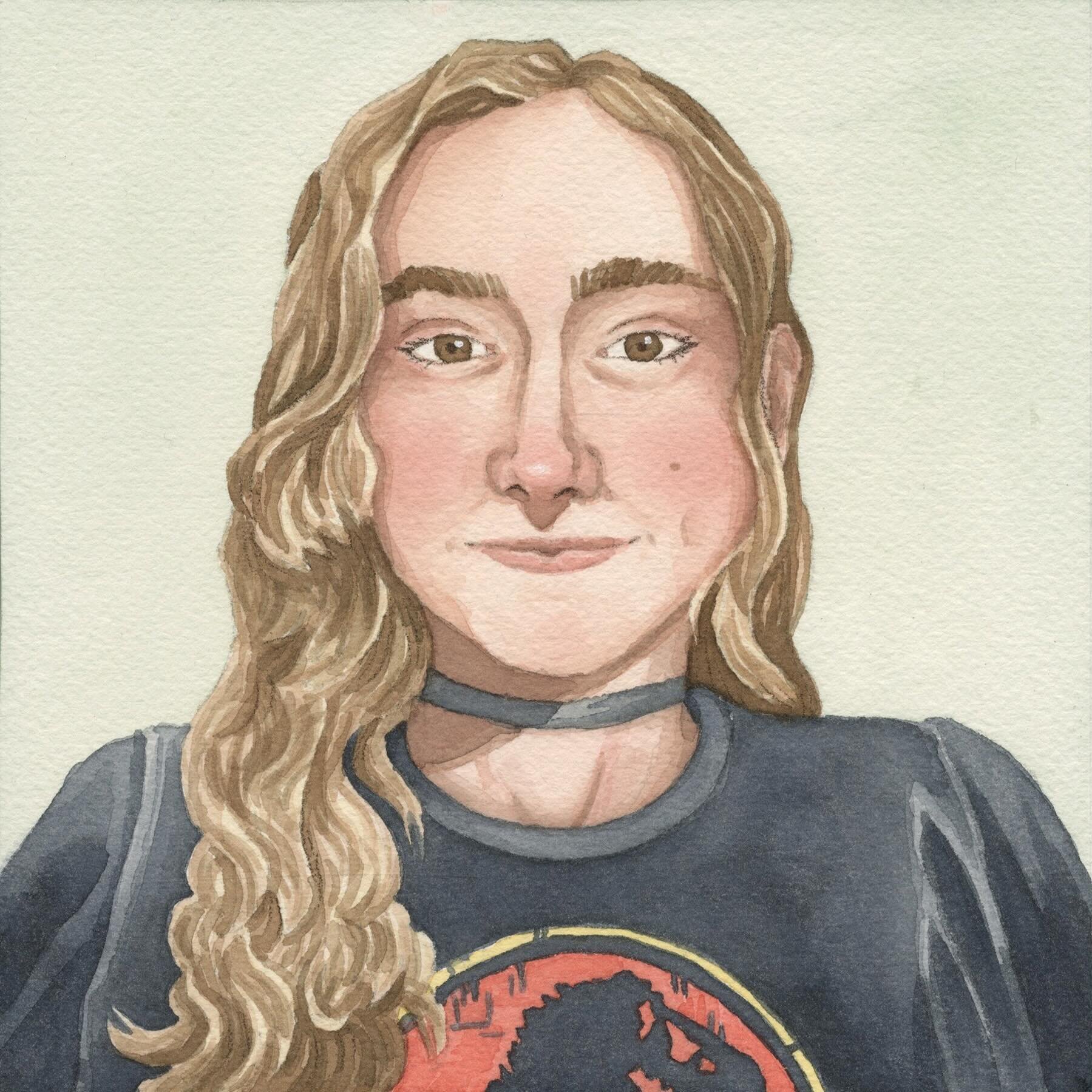 My new profile picture! A self portrait for the senior illustration portfolio night.
Watercolor, 6x6 mounted on wood panel

#watercolor #watercolorpainting #selfportrait #illustration #massart