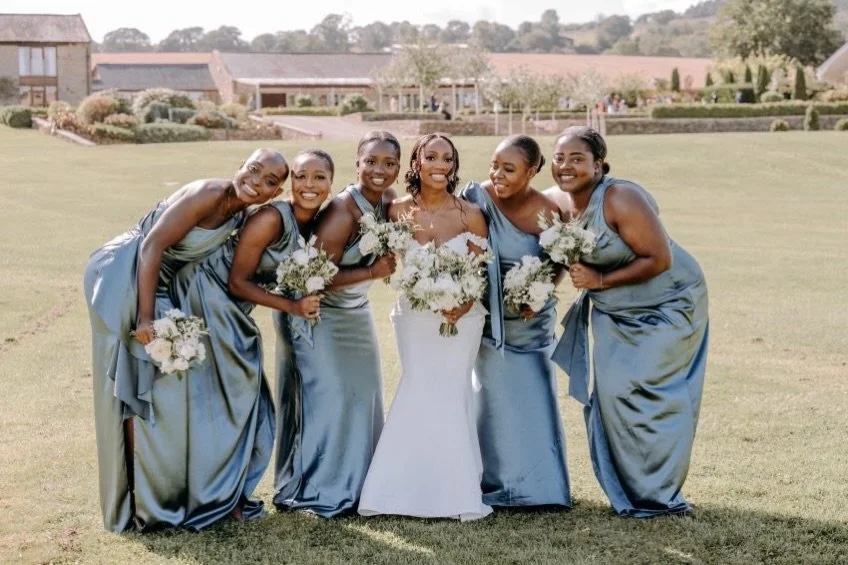 Beautiful Charity and her girls 💙 white and green bridal bouquets will always be a classic and beautiful choice ✨🤍
📸 @bistonmedia 
#whiteandgreenbouquet #yorkshireweddingflowers