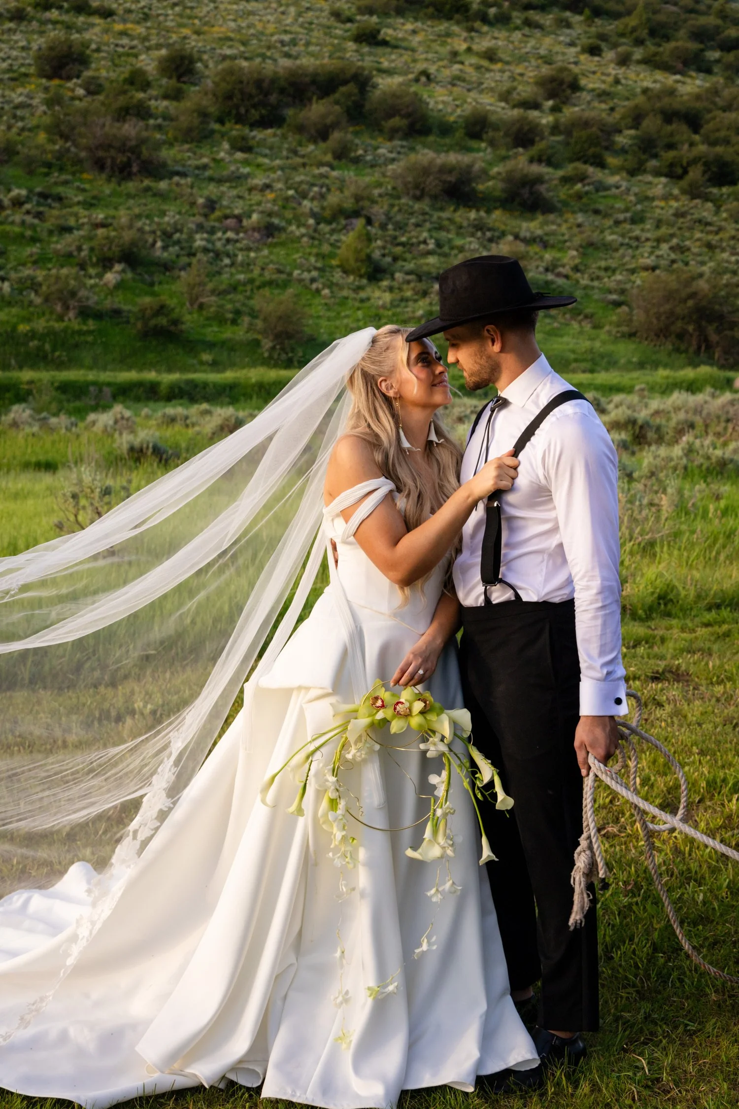 Bride and groom at their Moose Creek Ranch wedding near the Tetons