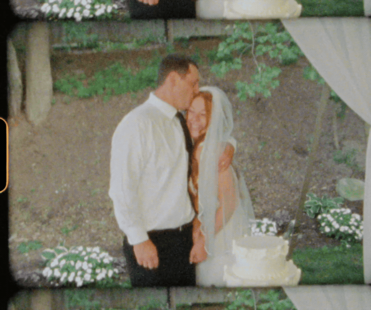 GIF of wedding couple embracing with border