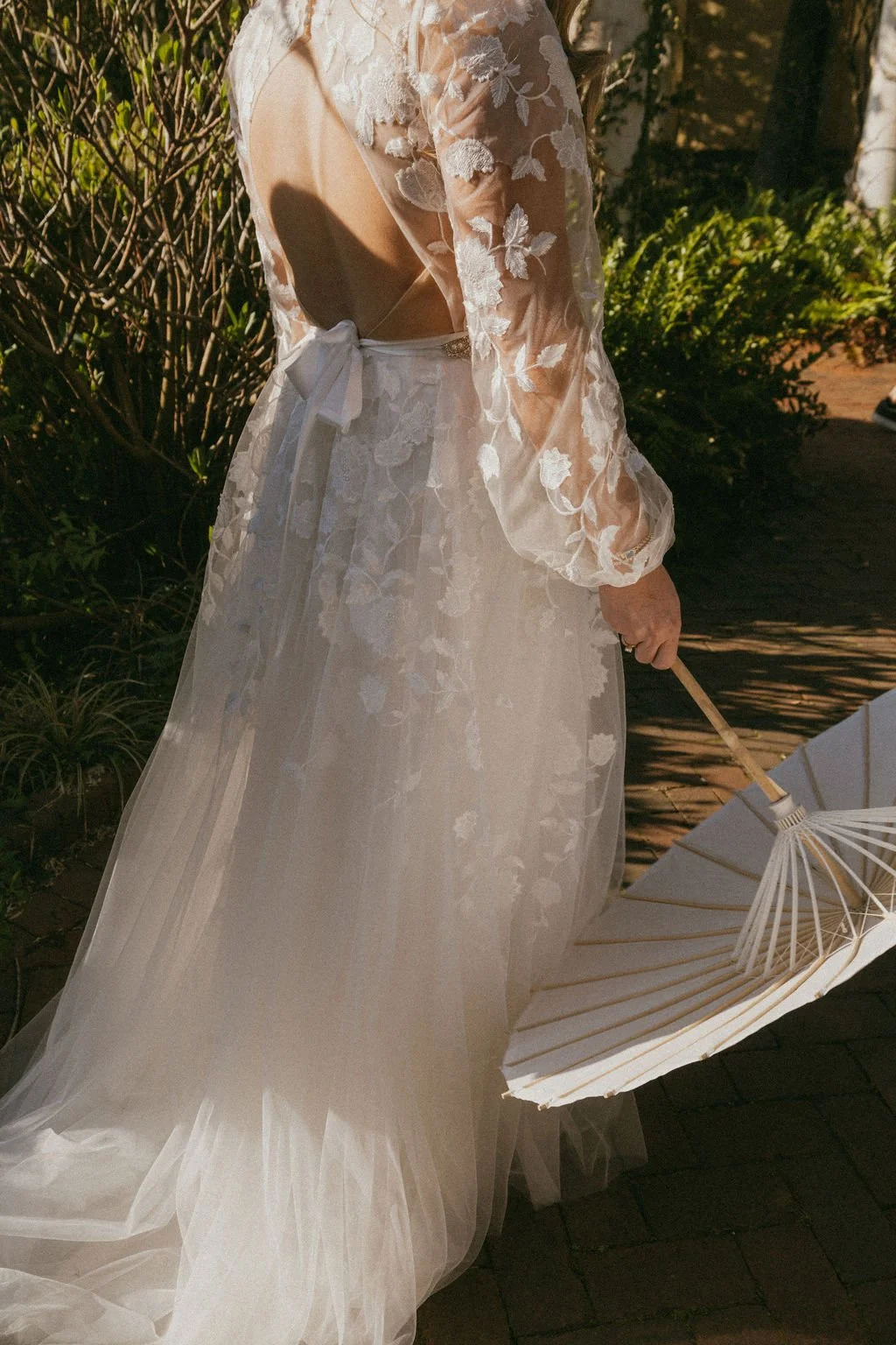 bride's dress in the shadows