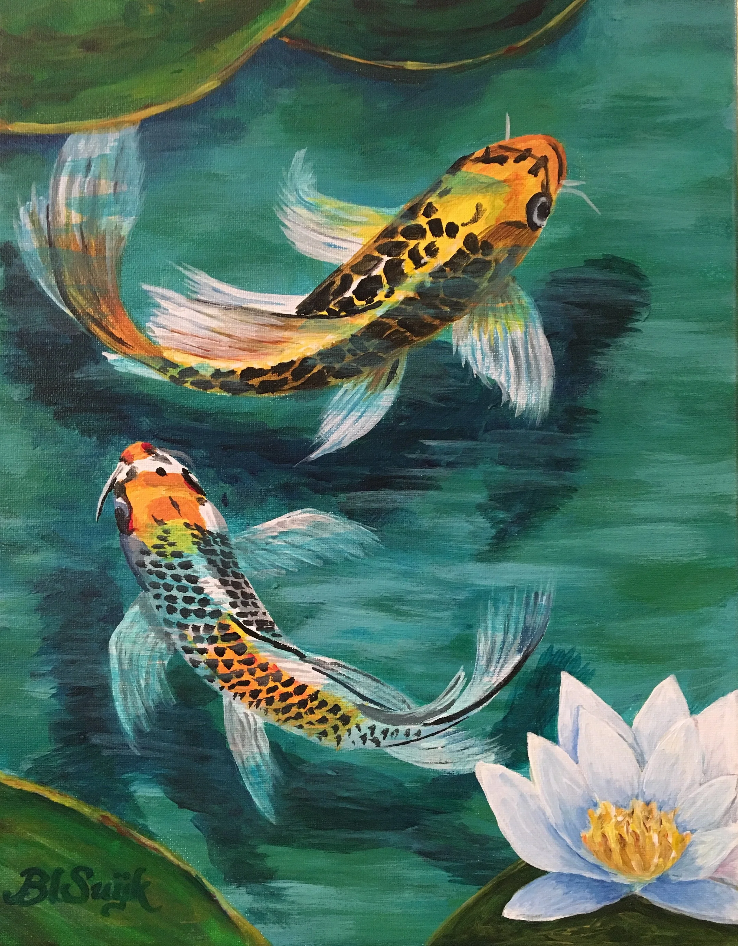 "Koi" (11" x 14", acrylic on canvas). November 2017.