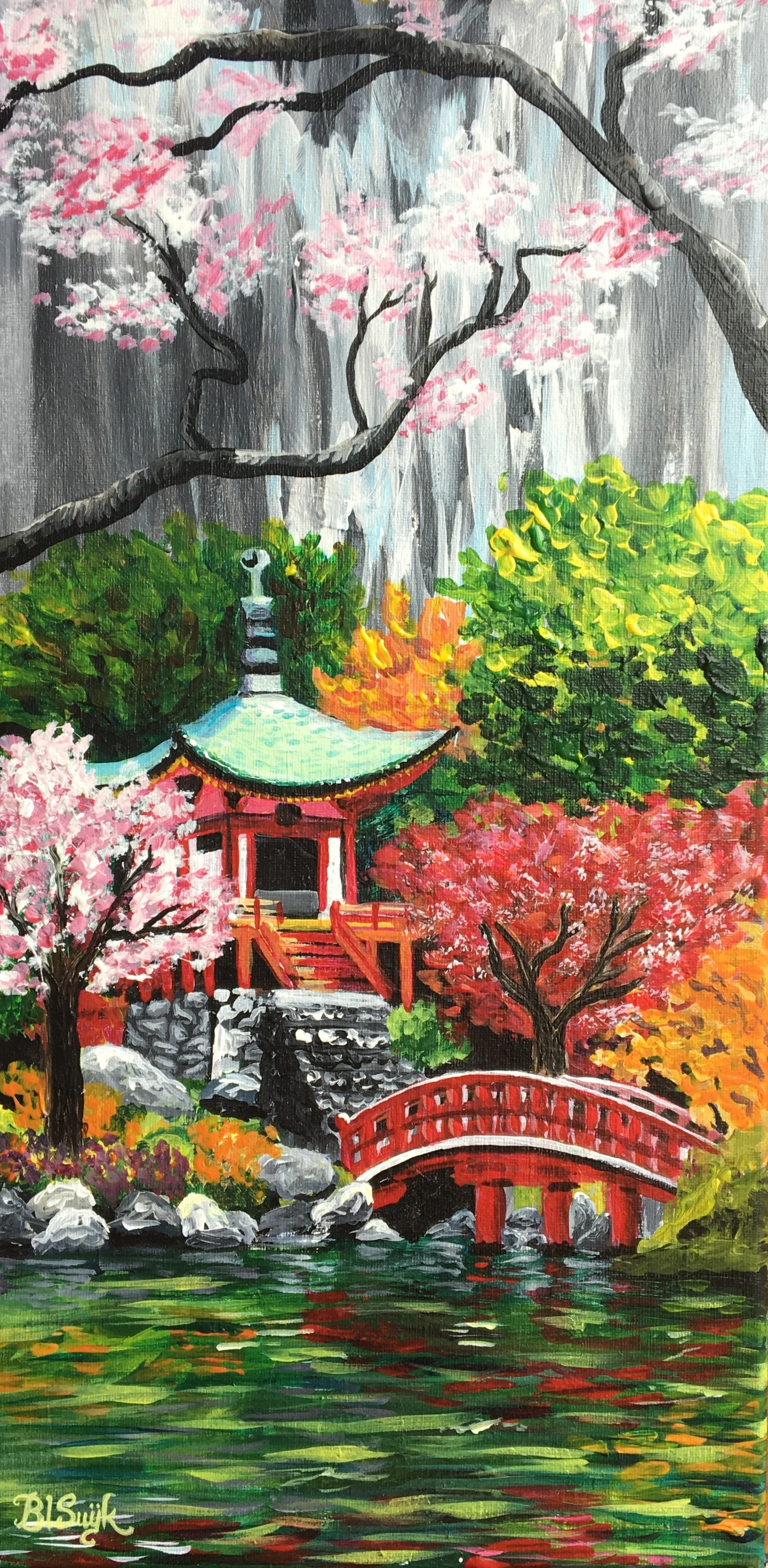 "Pagoda" (10" x 20", acrylic on canvas). April 2017.