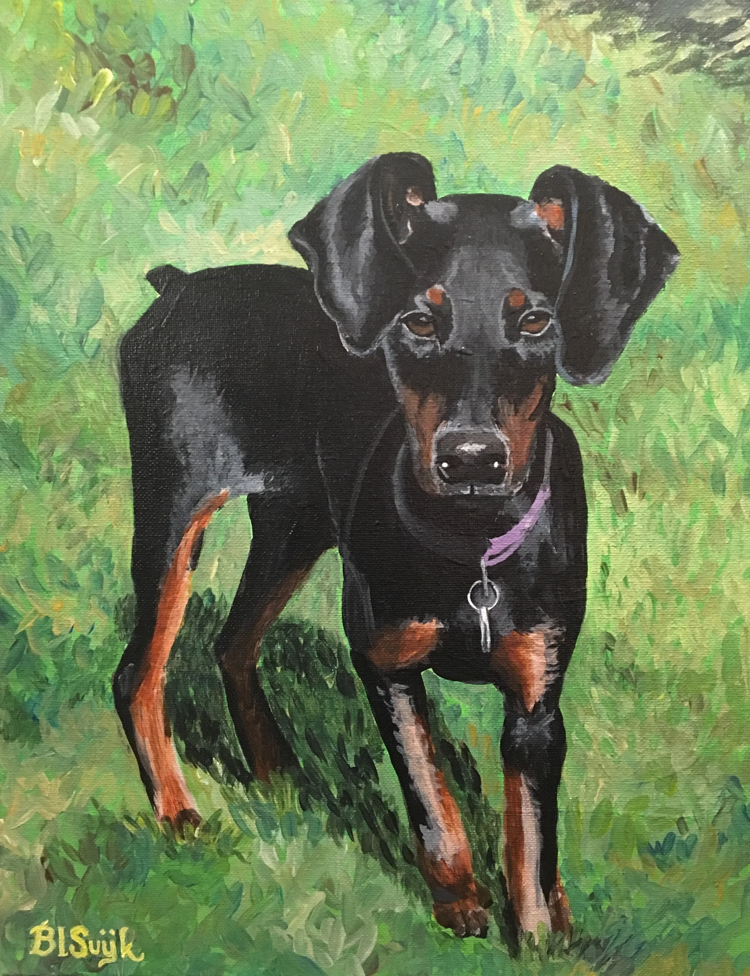 "Abby the Doberman" (11" x 14", acrylic on canvas). December 2018.
