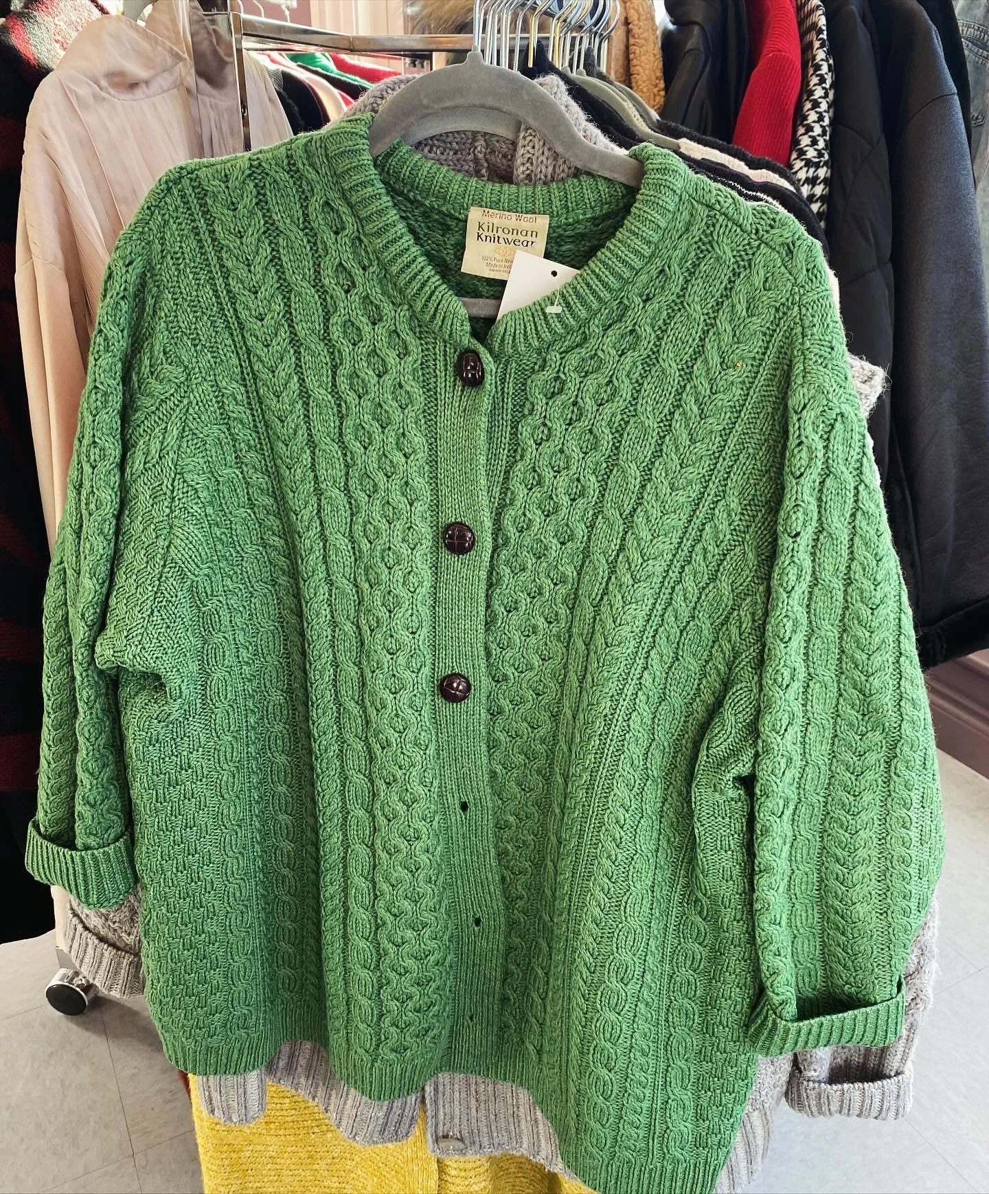 ✨These gorgeous Irish merino wool sweaters are hitting the racks today!  Warm, soft, non itchy, and just beautiful! All are an XXL, fit estimate is about 2-3X. Come get one for yourself or this would be a great gift for someone you love! DM me fmi! O