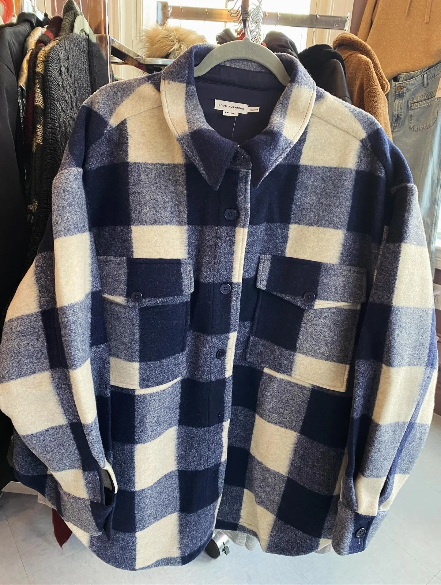 ✨NEW GOOD AMERICAN✨
These could be the nicest shackets I&rsquo;ve ever seen! Both are new with tags from Good American, 2/3X fit. (I&rsquo;d say they run to the 3Xish side for fit. )
The jacket on Slide 2 is a longer length to about the knee. 
They e