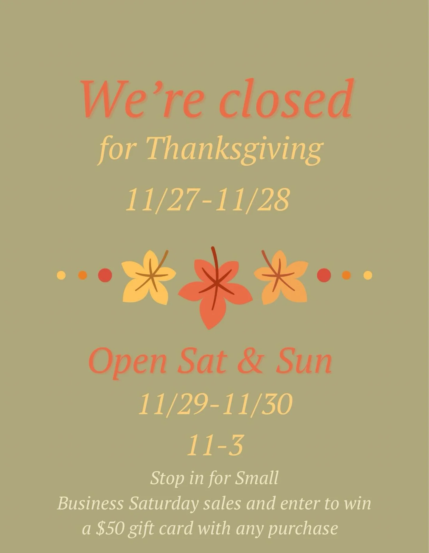 ✨HOLIDAY HOURS✨ We&rsquo;re open Sunday 11/23 from 11-3 and it&rsquo;s the last day to shop before our holiday closure for Thanksgiving.  We will be closed this coming week M-F 🫶We&rsquo;re all stocked up with great clothes and gifts so plan to come