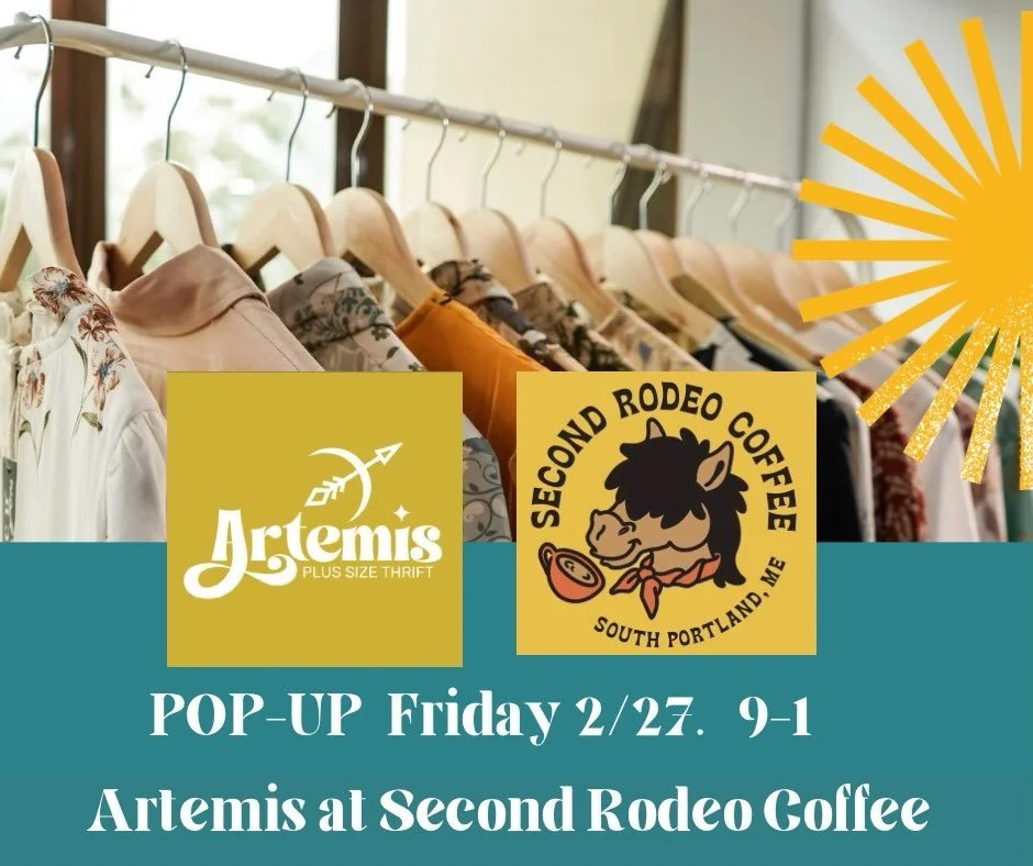 ✨POP UP EVENT!✨☕️&hearts;️👔

Who doesn&rsquo;t love sipping a yummy cup of coffee and browsing a rack of fabulous secondhand clothes size XL+? 🙋
This FRIDAY, 2/27, we&rsquo;re super excited to join forces with our pals at @second_rodeo_coffee_maine
