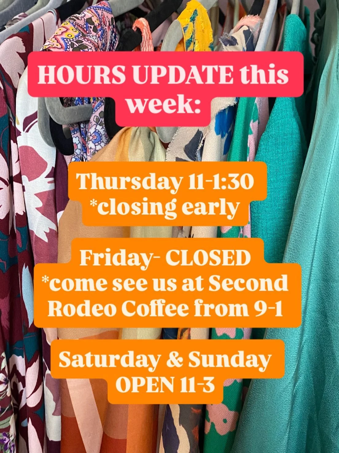 ✨HOURS UPDATE for this week! No change to weekend hours but if you&rsquo;re planning to come see us Thurs or Friday please take note of our change in hours.  We&rsquo;ll be closed Friday at our shop but will be having some pop up fun over at Second R