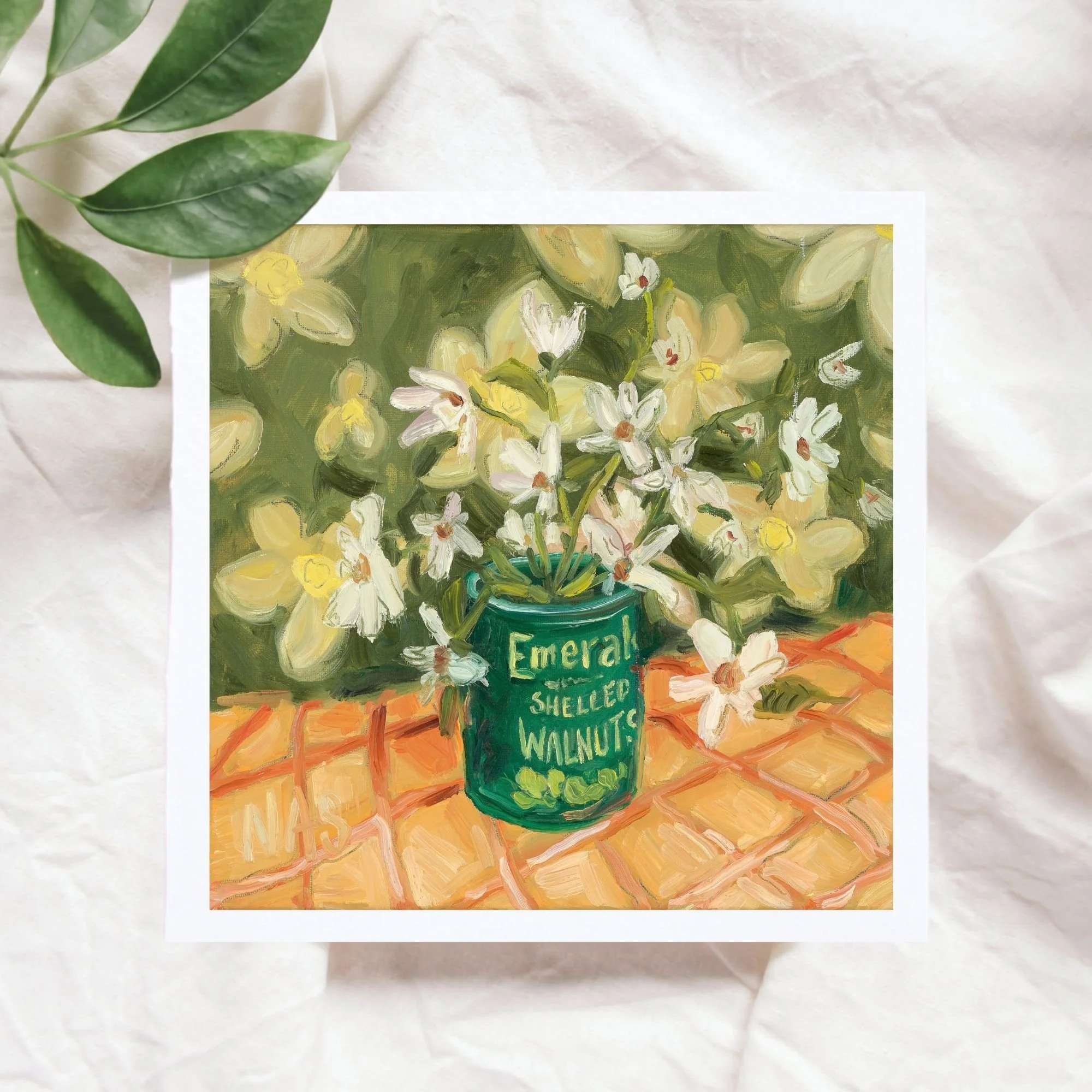 Emerald Shelled Nuts & Daisies Art Print