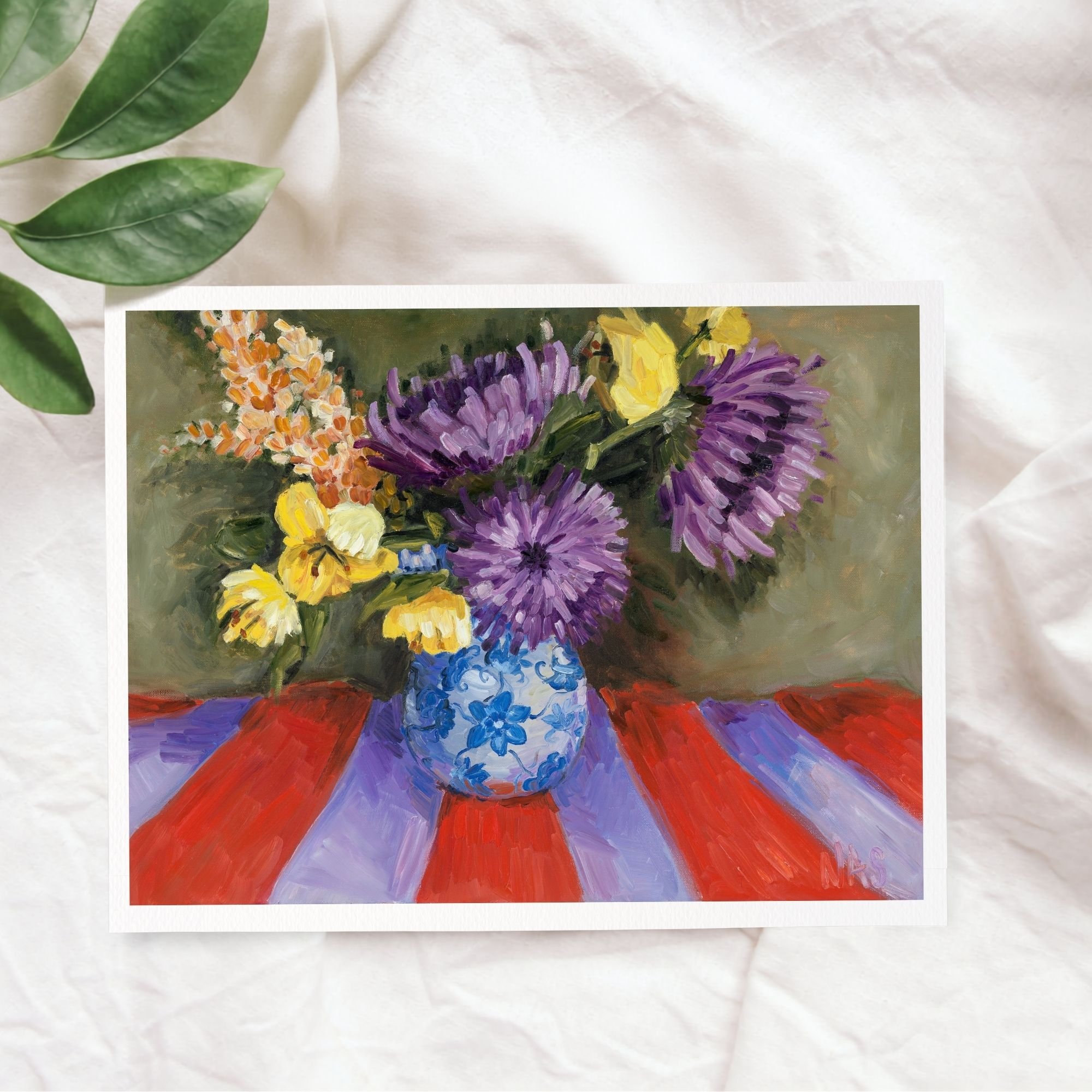 Floral Coral & Periwinkle Art Print