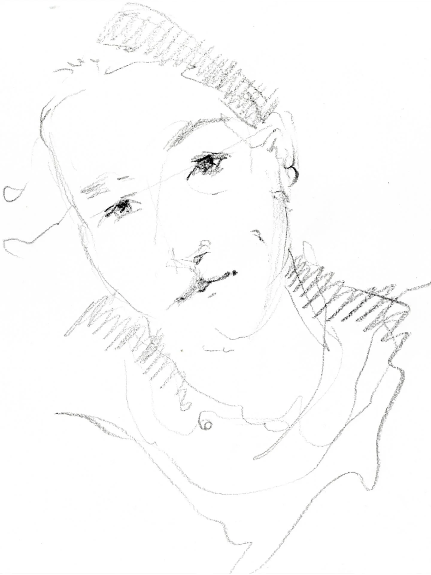 Even three minutes can feel like a long time when I don&rsquo;t race against it. Too tired to swing, my brain relaxed. Thanks to @drawingisfree_org and the collective of Monday artists. #8bpencil #drawnportrait