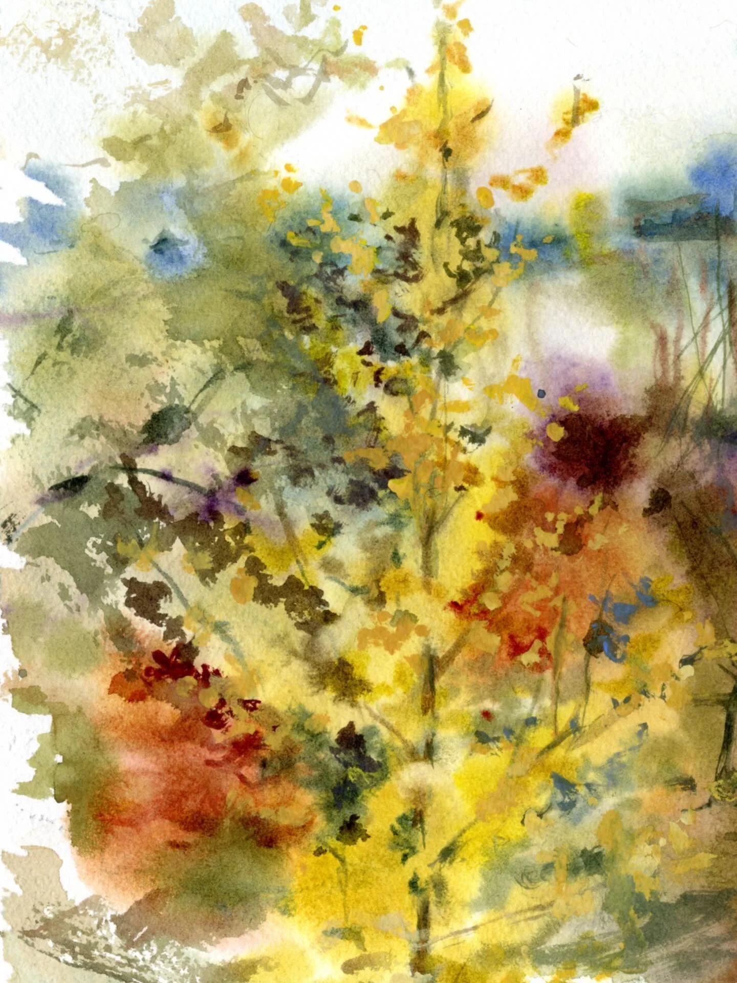 Golden days. Thank you, friends. Sending love always. These Gingko trees herald the end of autumn. Sticking with all of you thru every season. #viewfrommywindow #watercolor #cityscape