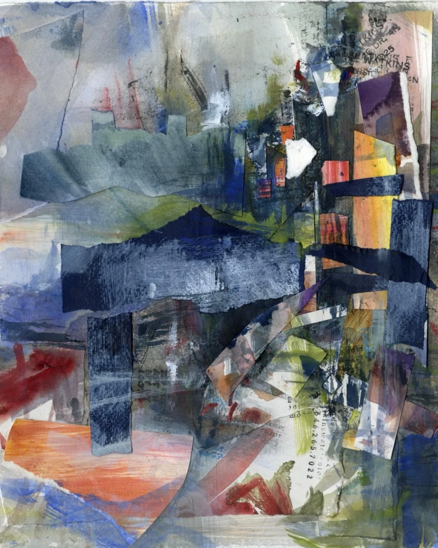 Tonight&rsquo;s view from the window. Seems a bit chaotic. Such is life. #watercolor #collage #viewfrommywindow #riversidedrive #cityscape