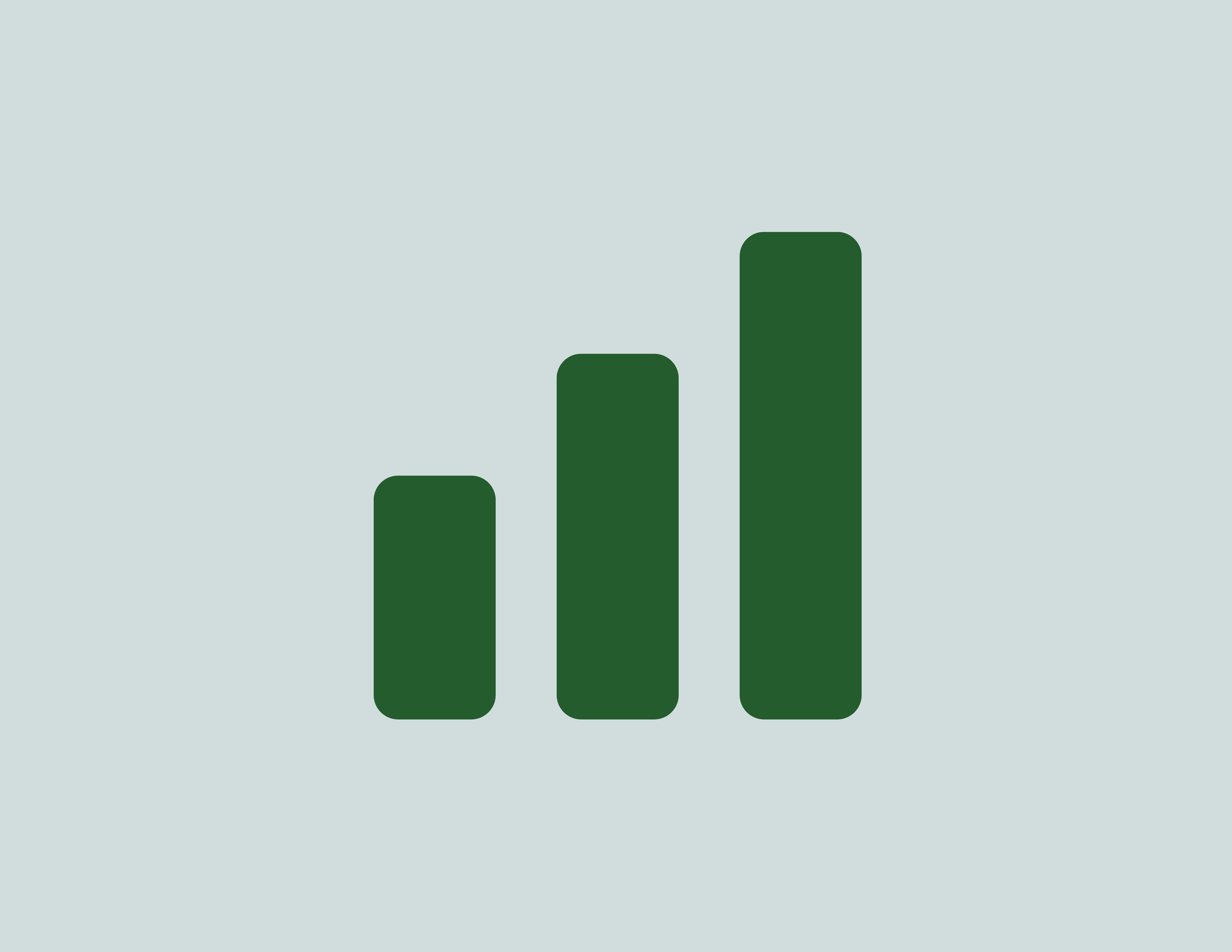 Green bar chart with three ascending bars on a light gray background.