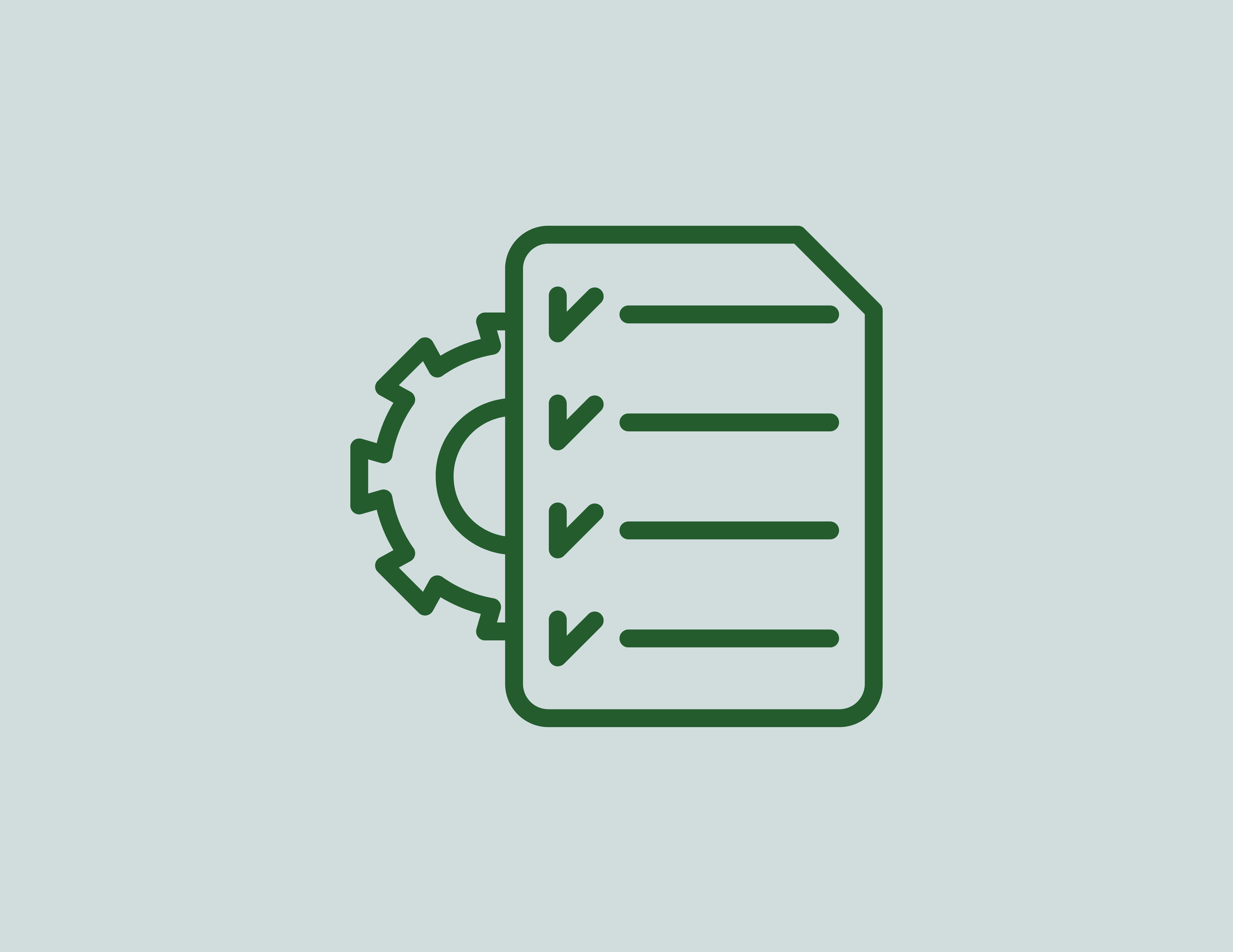 Outline icon of a clipboard with checkmarks and a gear behind it, symbolizing task management or system settings.