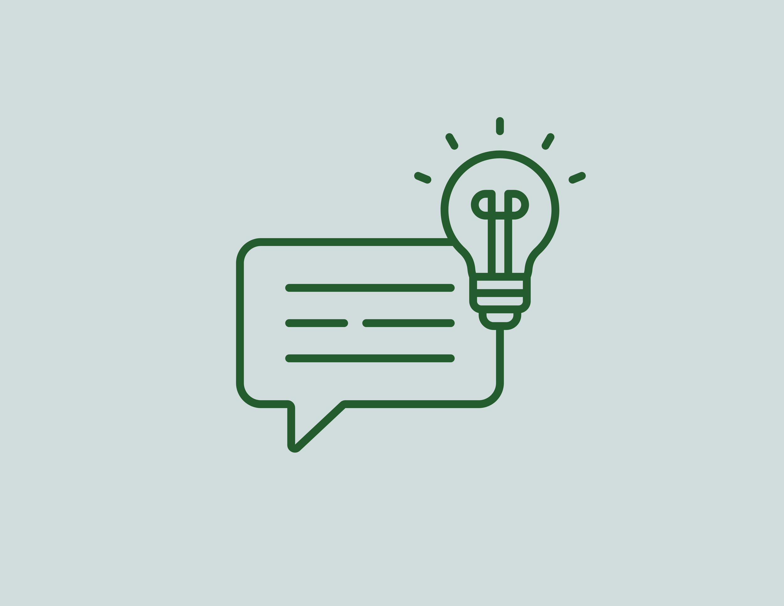 Line drawing of a speech bubble and a lightbulb representing ideas or communication.