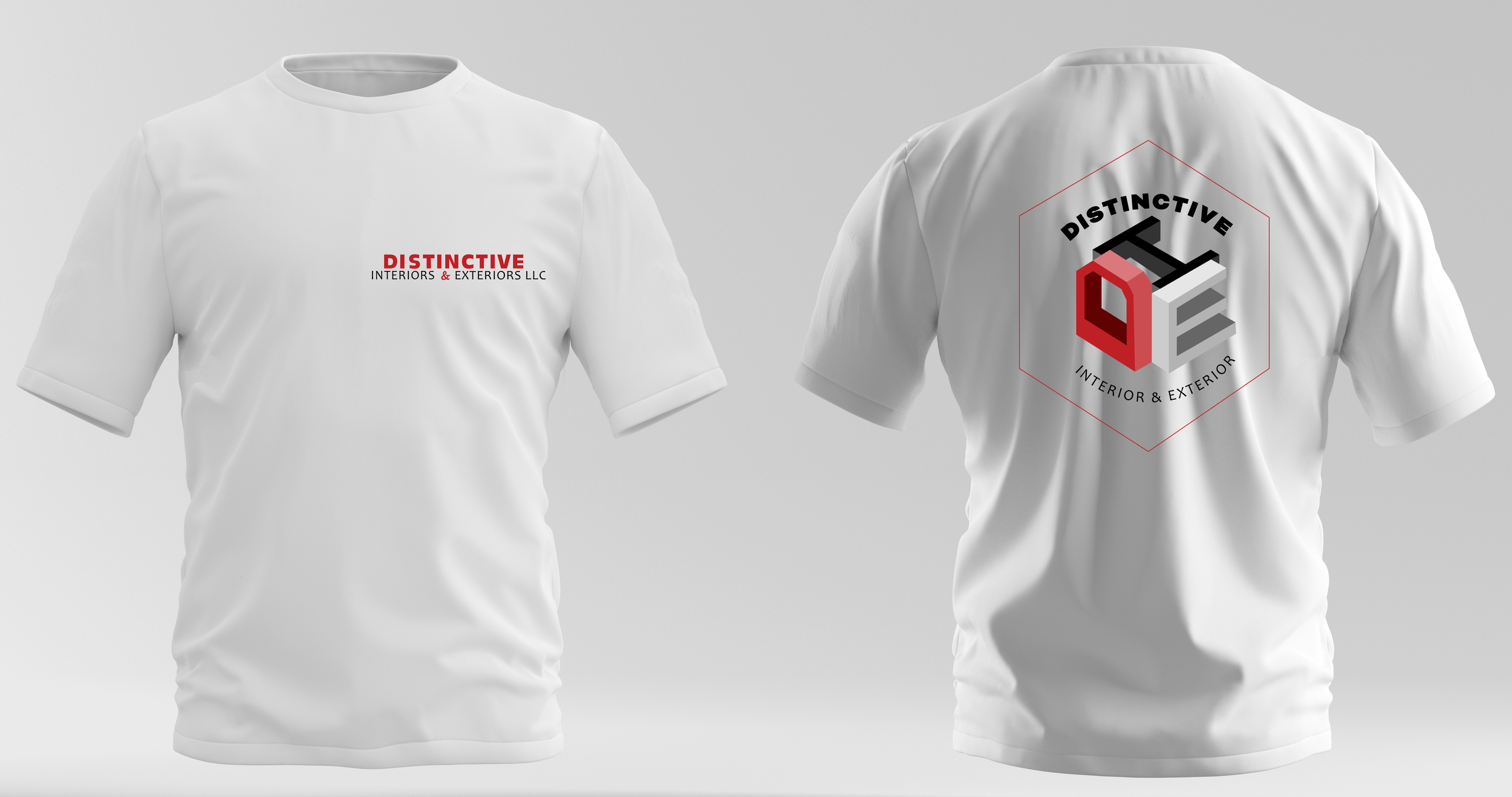 A front and back t-shirt mockup with the company name over the  right breast and the primary logo on the back