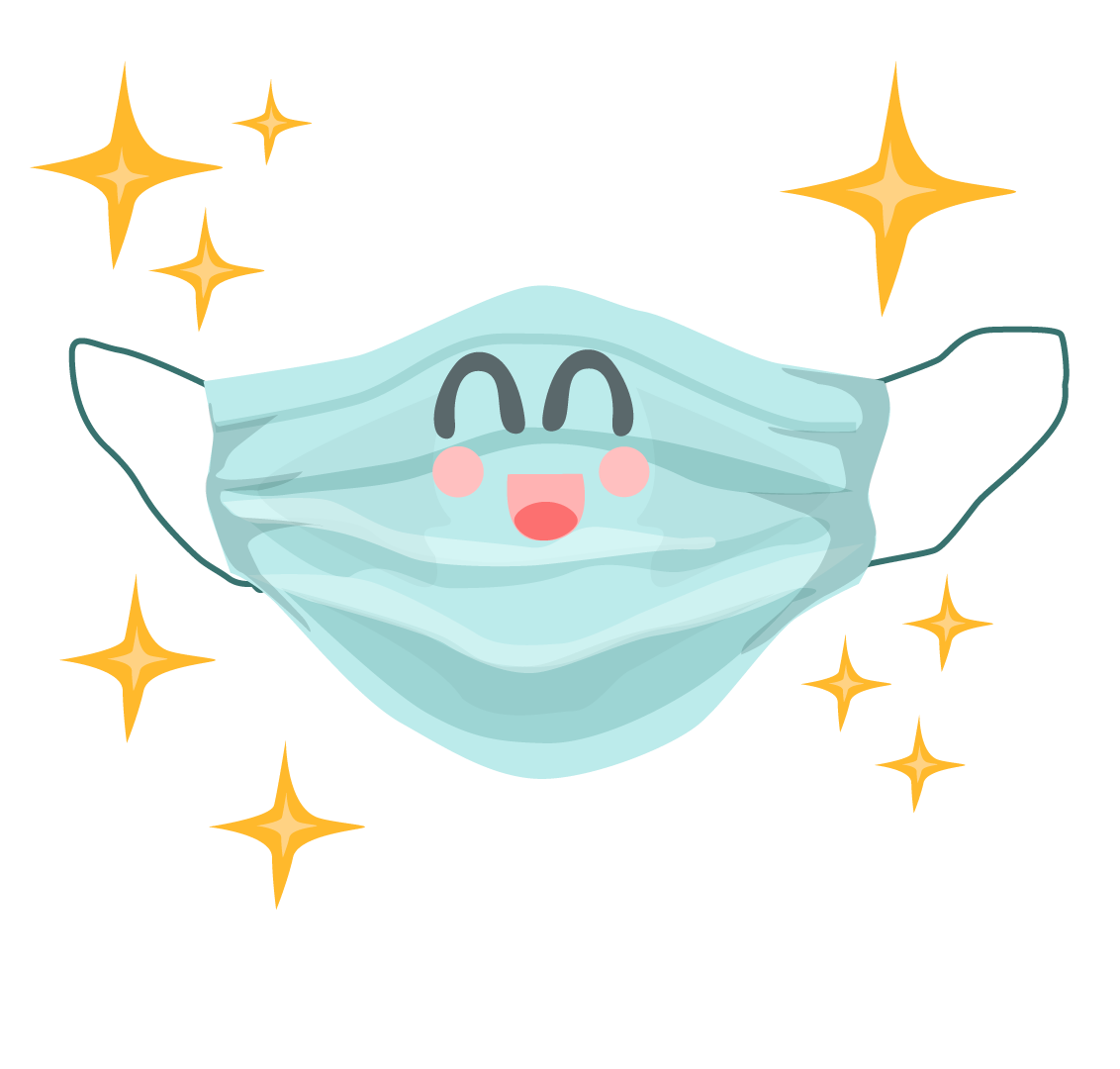 Face mask with a cheerful smile and stars around it