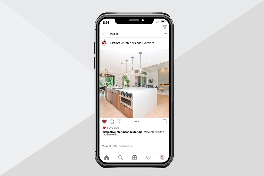 An Instagram post mockup with the company's social media logo