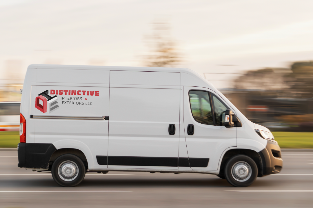 A sprinter van mockup with the company logo on the side