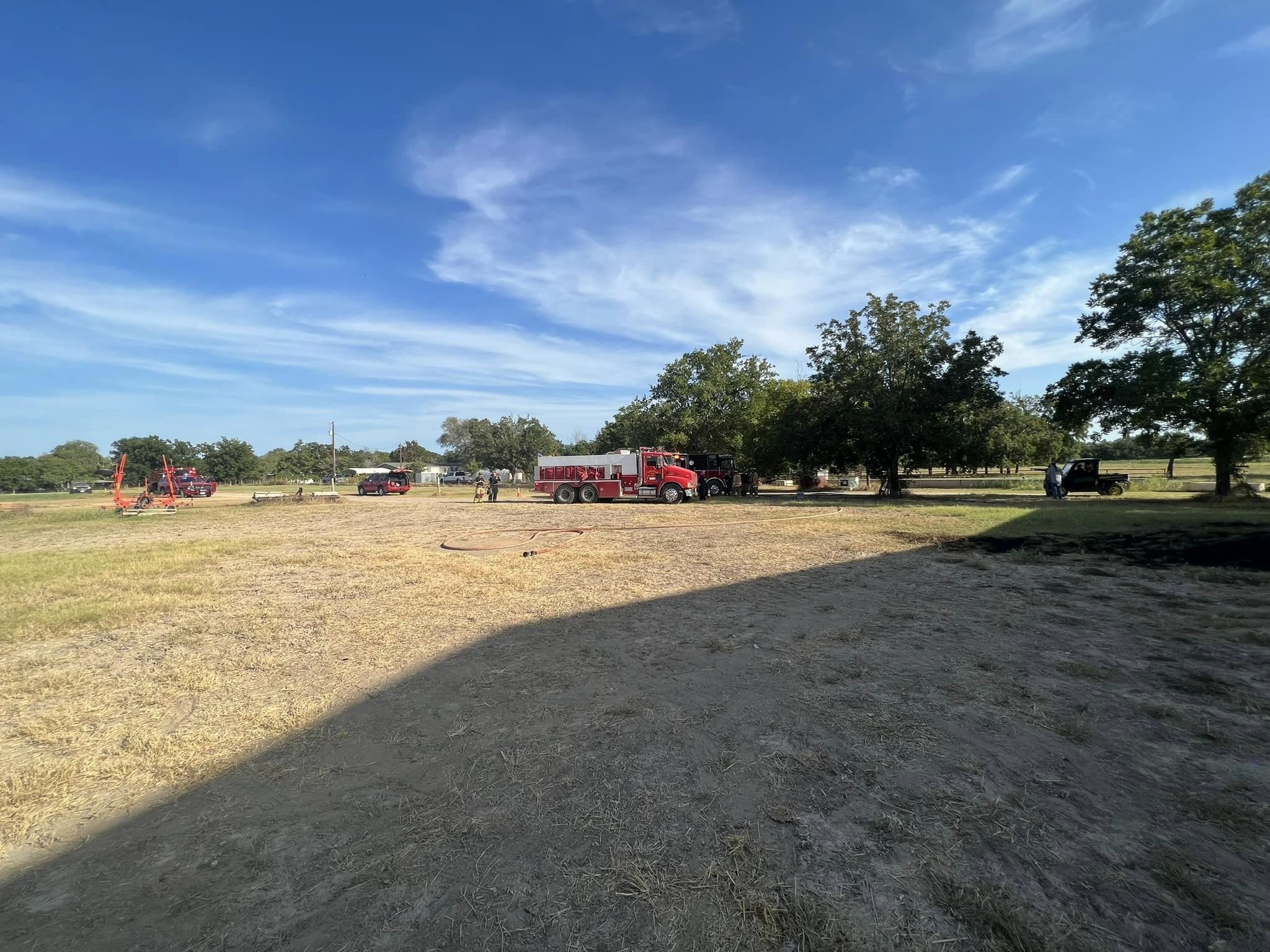 Tender 5731 along with several other agencies on scene, assisting Seguin FD with a hay barn fire.