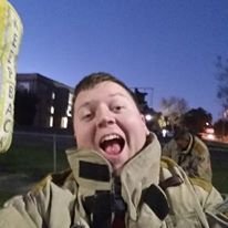 Firefighter Mueller taking a selfie just before a Christmas parade.
