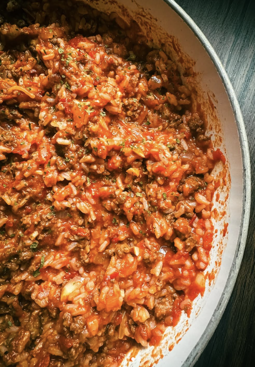 Tomato Beef &amp; Rice Skillet