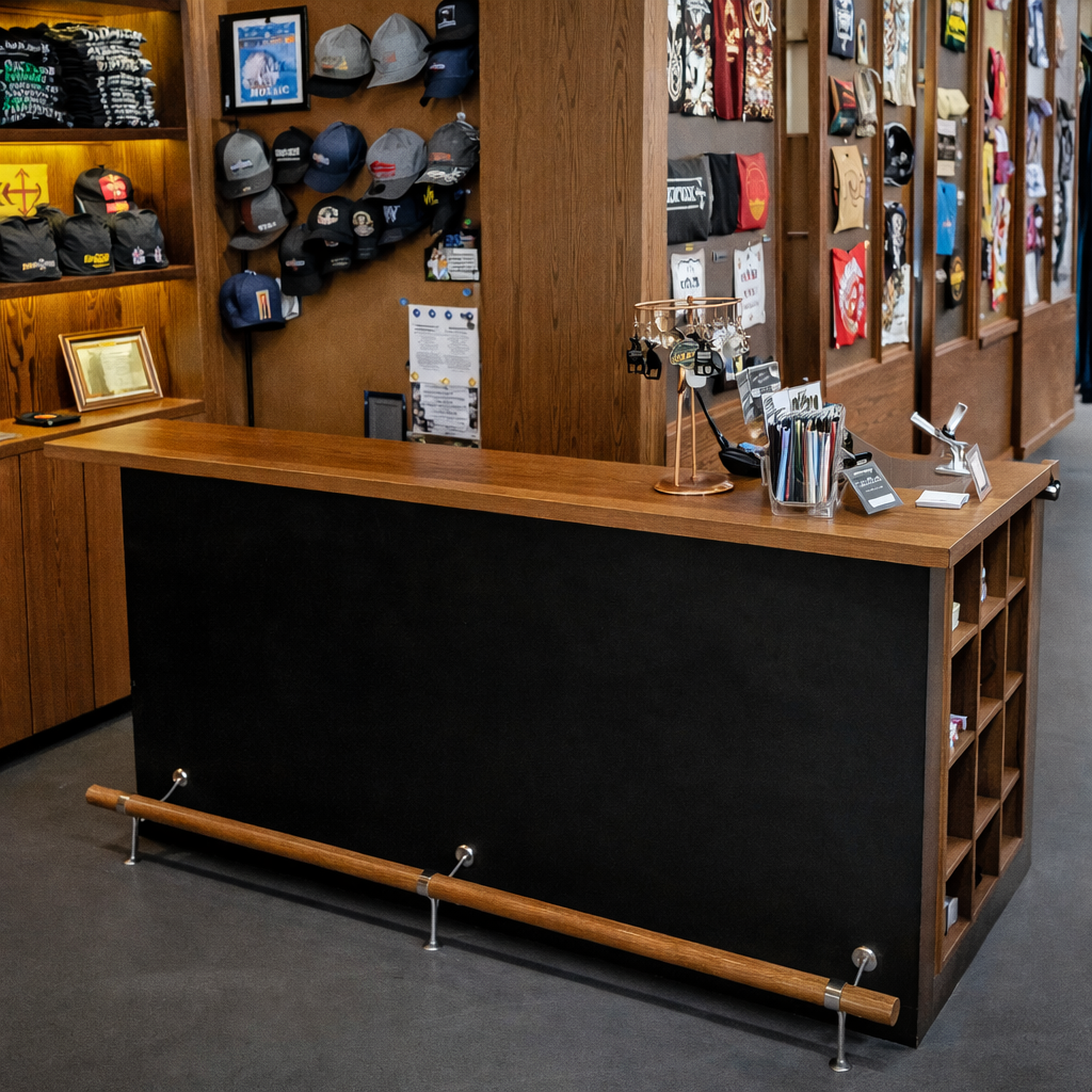 Custom retail counter and display cabinetry at Brewed Oregon in Portland, Oregon