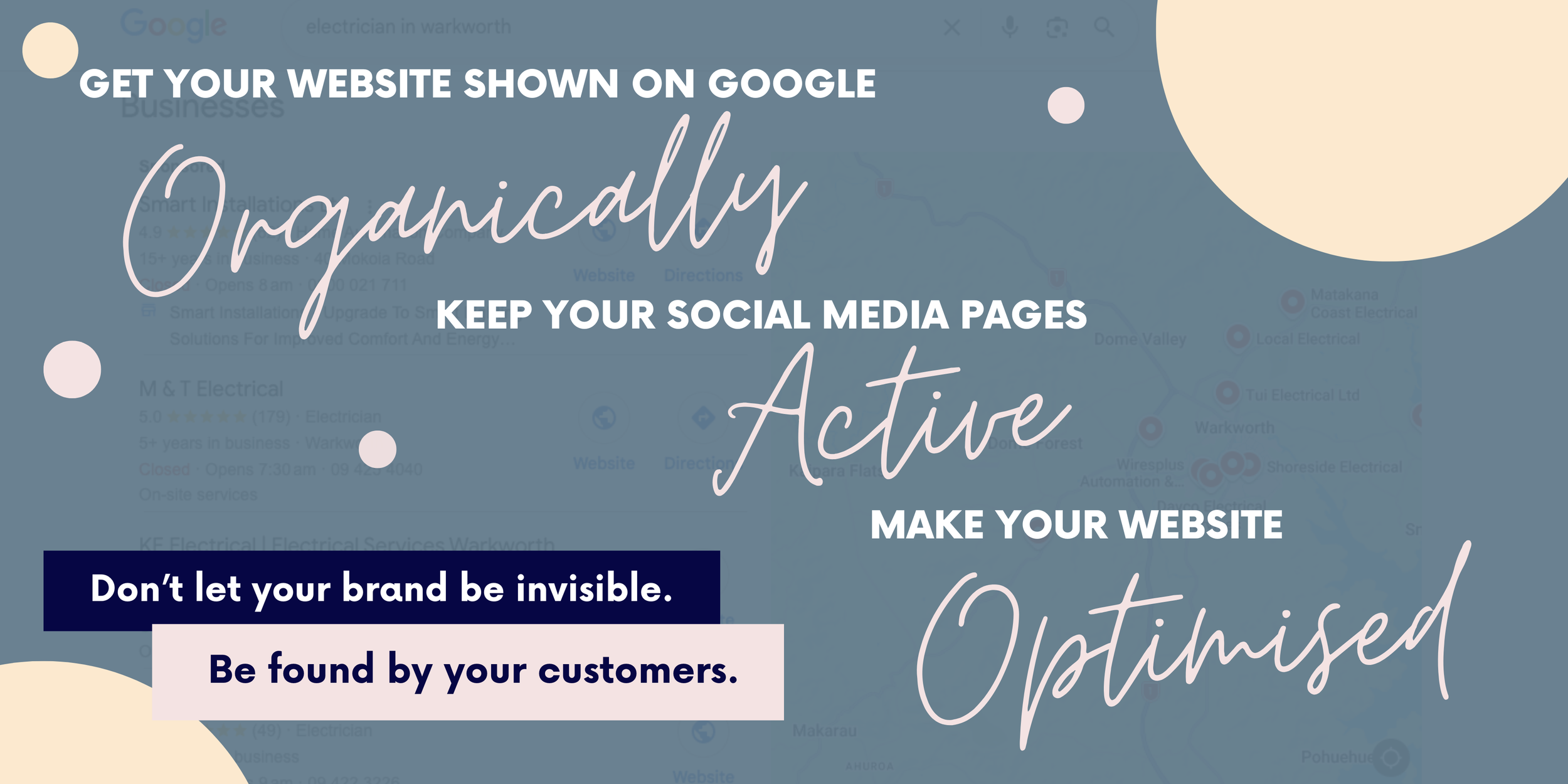 Get your website shown on Google organically. Keep your social media pages active. Make your website optimised. Don't let your brand be invisible; be found by your customers. Beach Marketing can help!