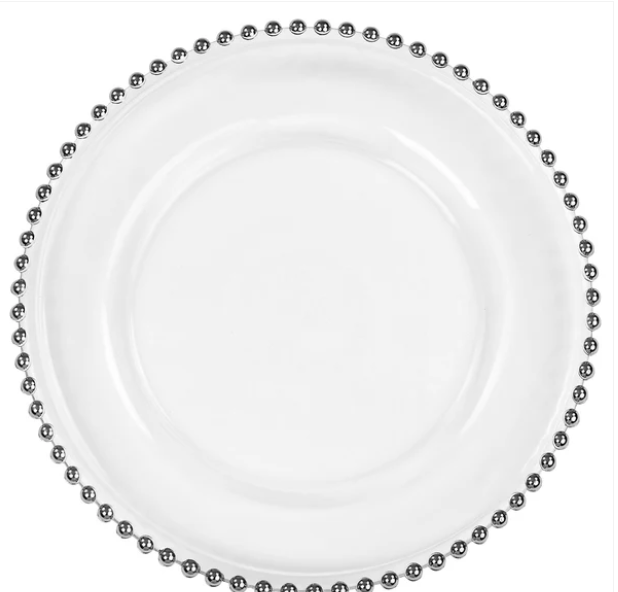 Glass Charger- Silver Beaded
