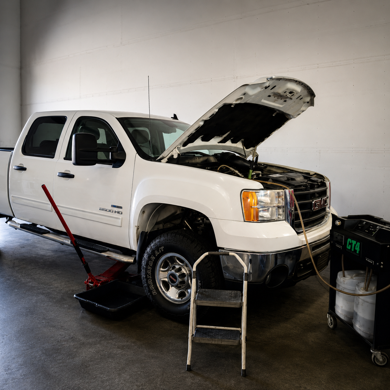 Work truck diagnostic testing and repair procedures performed in a fleet-focused service environment.