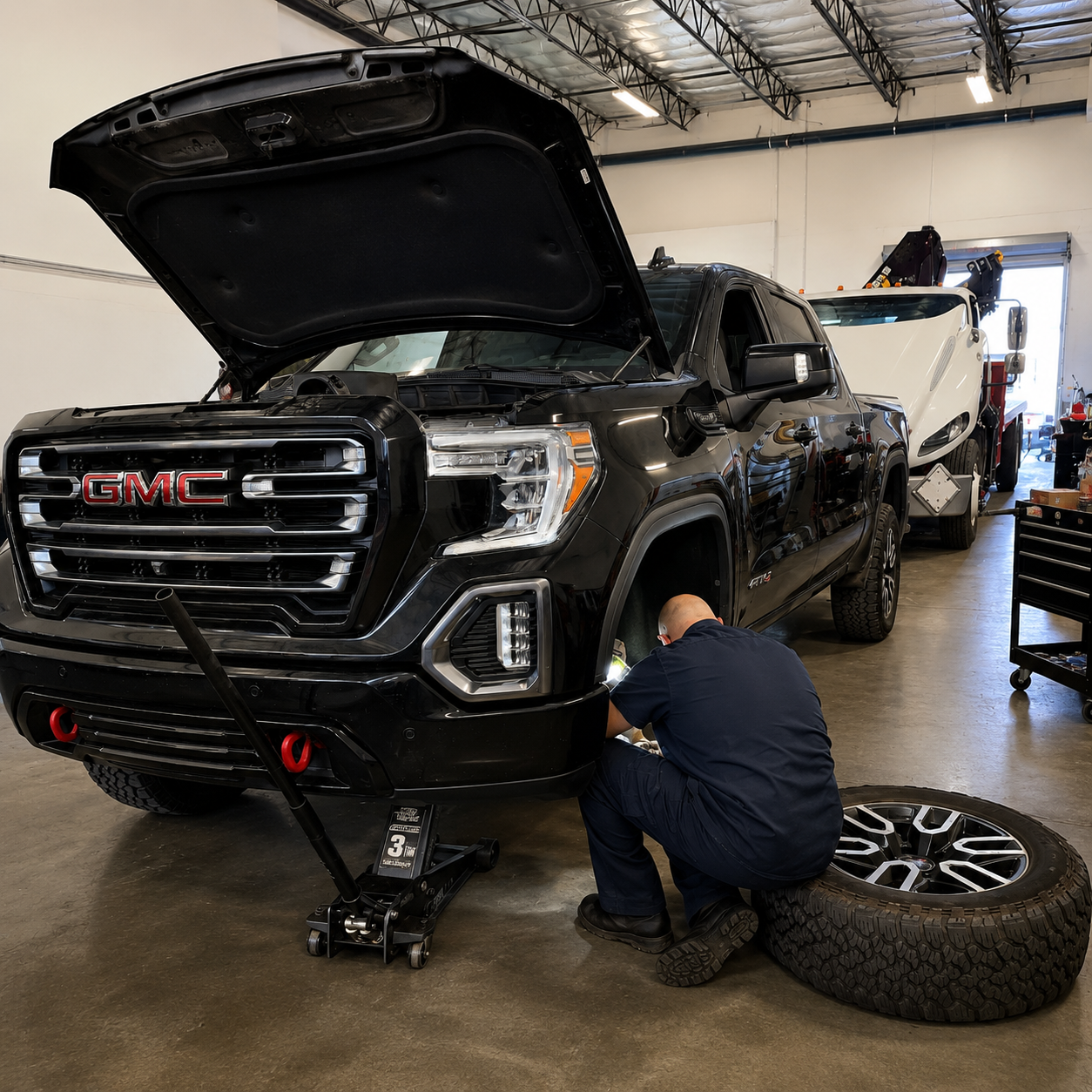 Work truck suspension, steering, and tire service support performed with attention to safety, ride quality, and operational reliability.