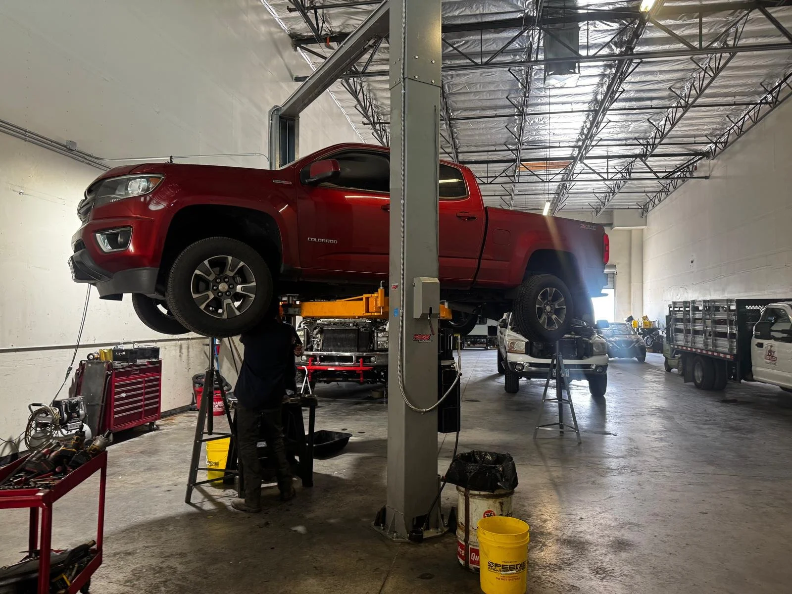 Technician diagnosing transmission at JC Diesel Las Vegas