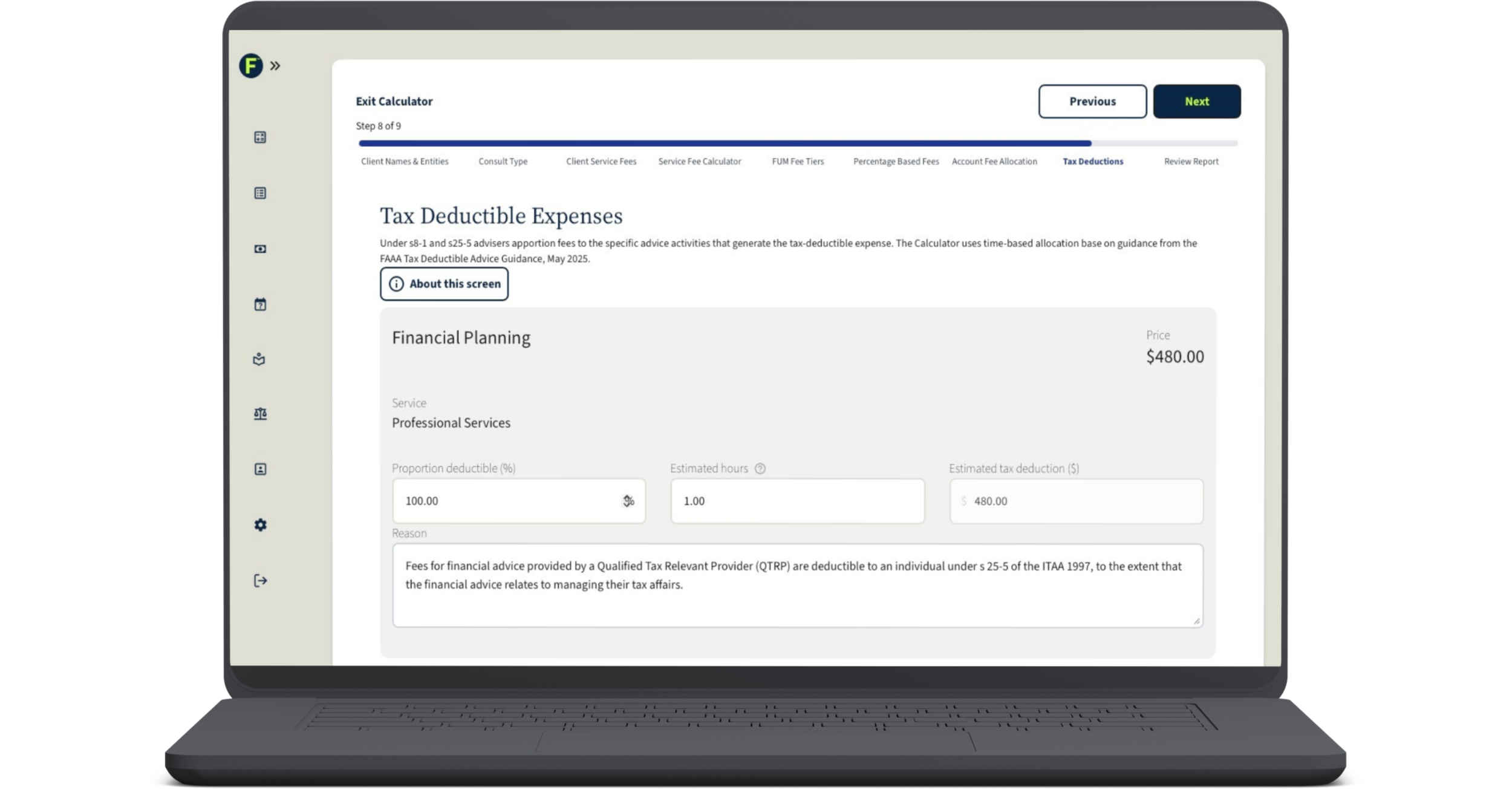 Tax Deductible Fee Modelling