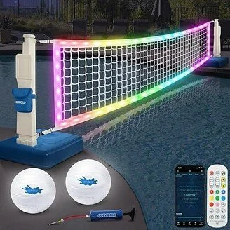 LED Pool Volleyball Net Set, Light Up Pool Volleyball Game Set with LED Water Balls, App & Remote Control, Music Sync, Swimming Pool Sports Game Set for Adults Teens, Inground Pool Party Fun