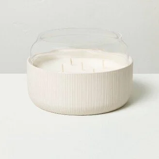 5-Wick Micro-Fluted Ceramic Citronella Jar Candle with Glass Windguard Cream