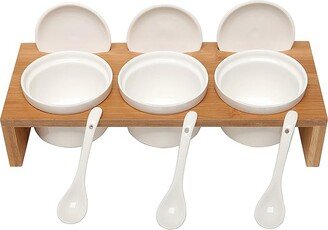 Wooden Condiment Set, Ceramic Dip Bowls