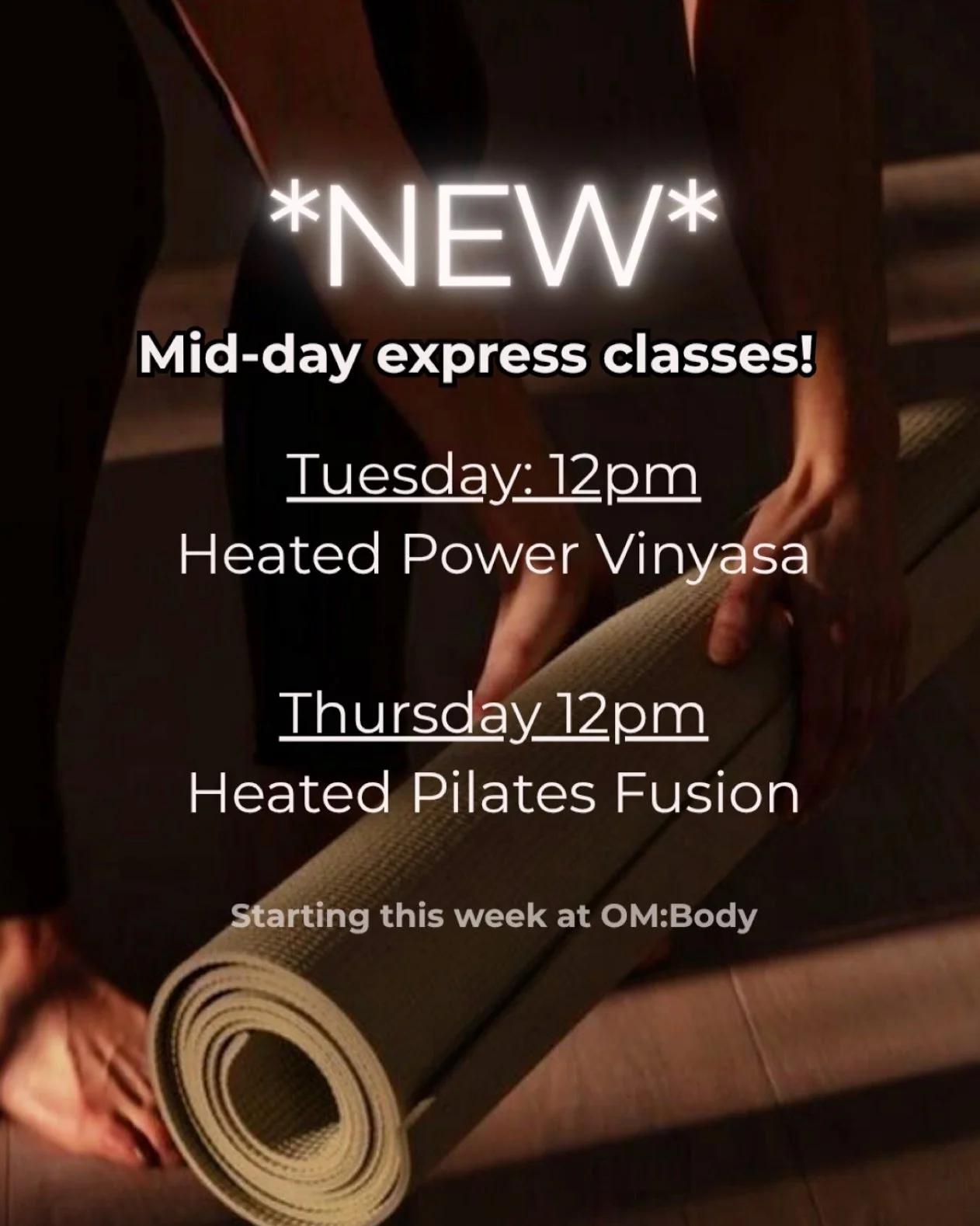 We heard your requests and were thrilled to be adding them to our schedule!! 💫💦🔥

Introducing *Midday Express Classes* that are perfect for a mid-day reset and sweat! 45-minute express sessions designed to move, breathe, and get you back to your d