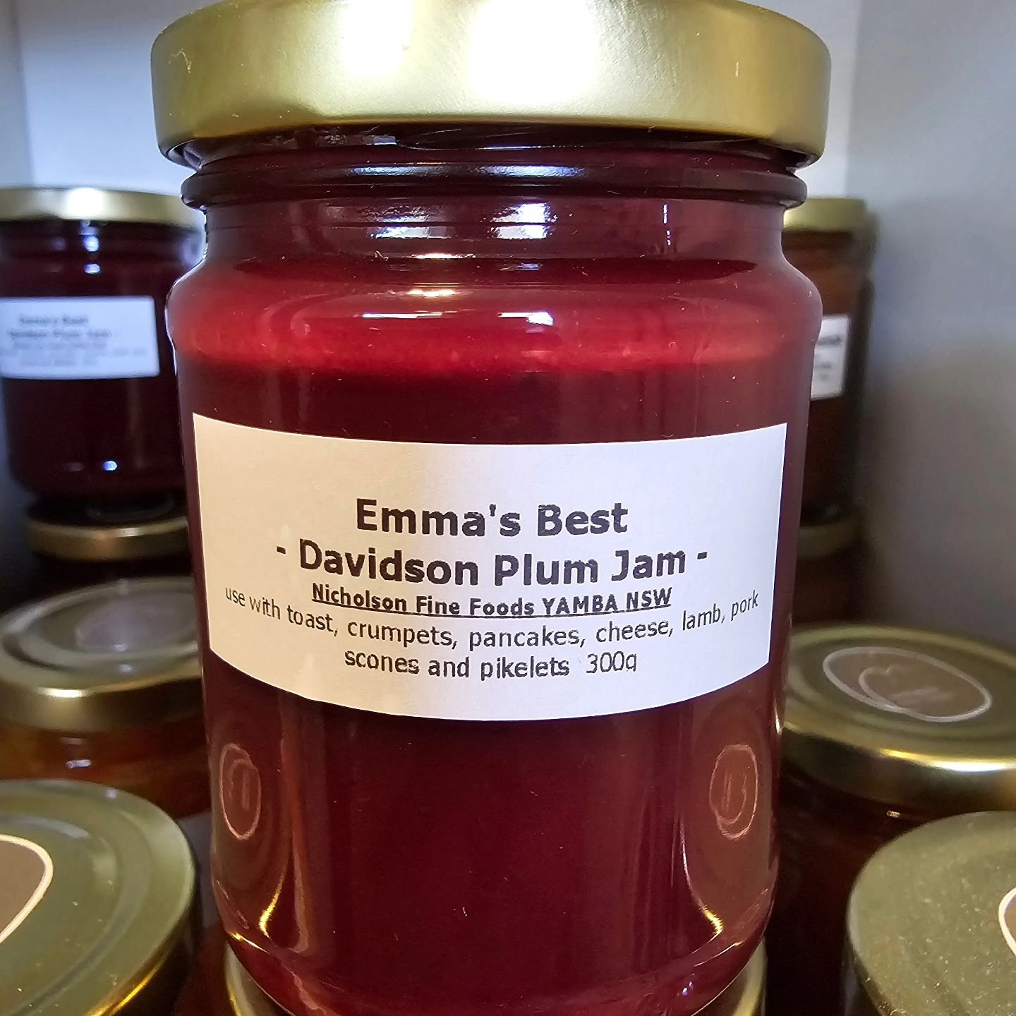 Our beautiful Emma's Best -Davidson Plum Jam. The plums come from an organic farm at the back of Nimbin, high in the Great Dividing Ranges of Northern New South Wales. Davidson plums are very sour, with a rich dark plum flavour, we sweeten with pears