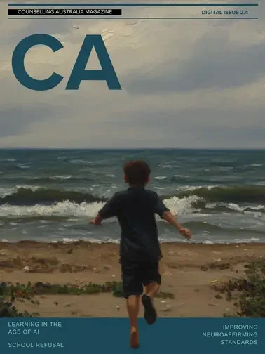Front Cover of ACA digital Magazine. Boy running towards the ocean