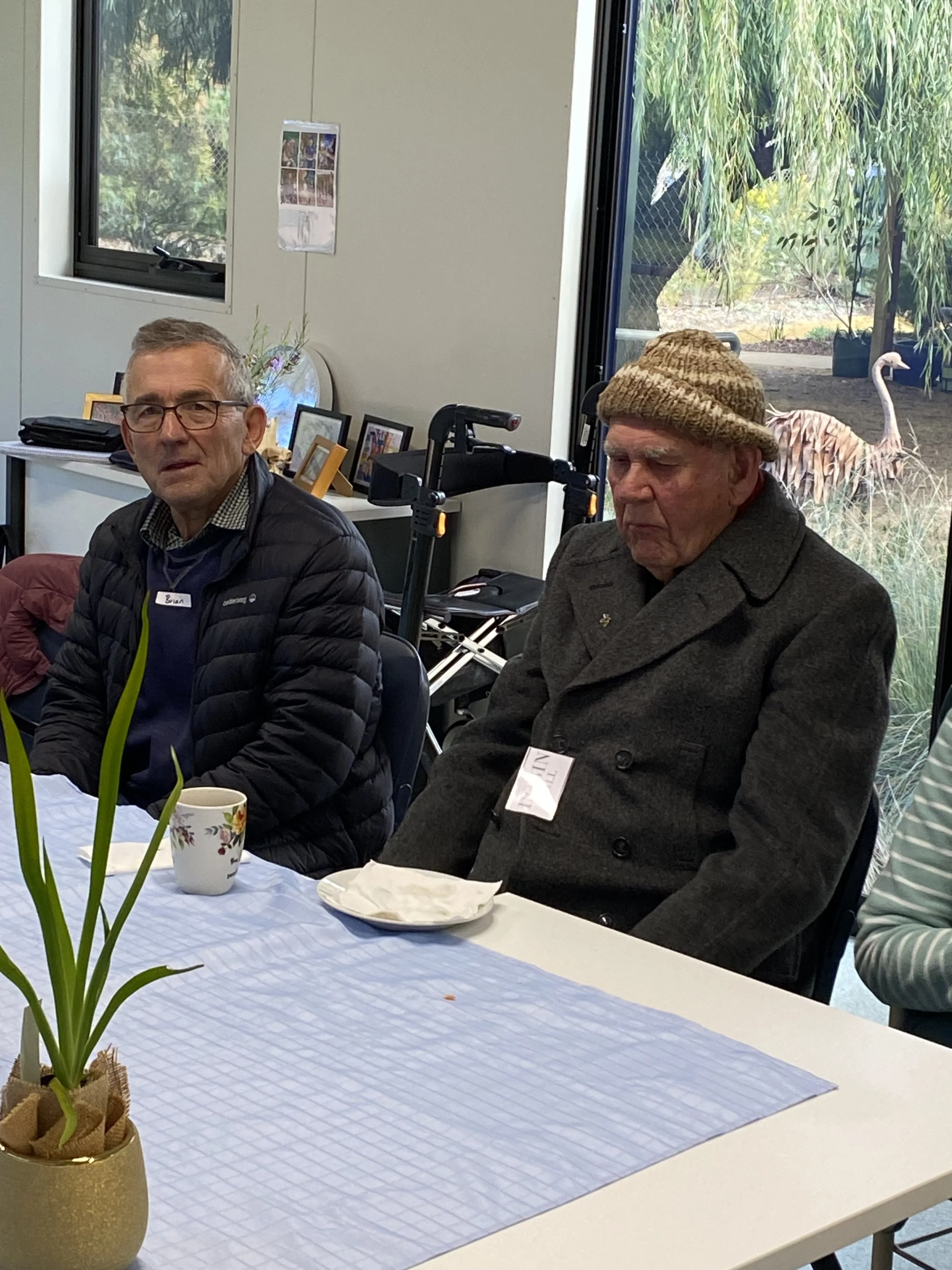 Brian and Robin enjoying morning tea.jpeg