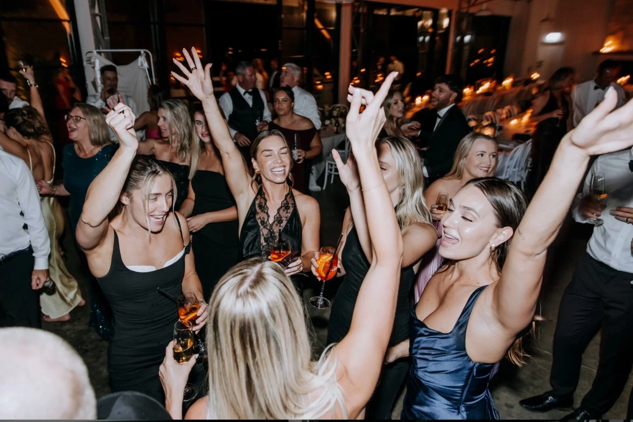 Wedding reception dance floor pumping.
