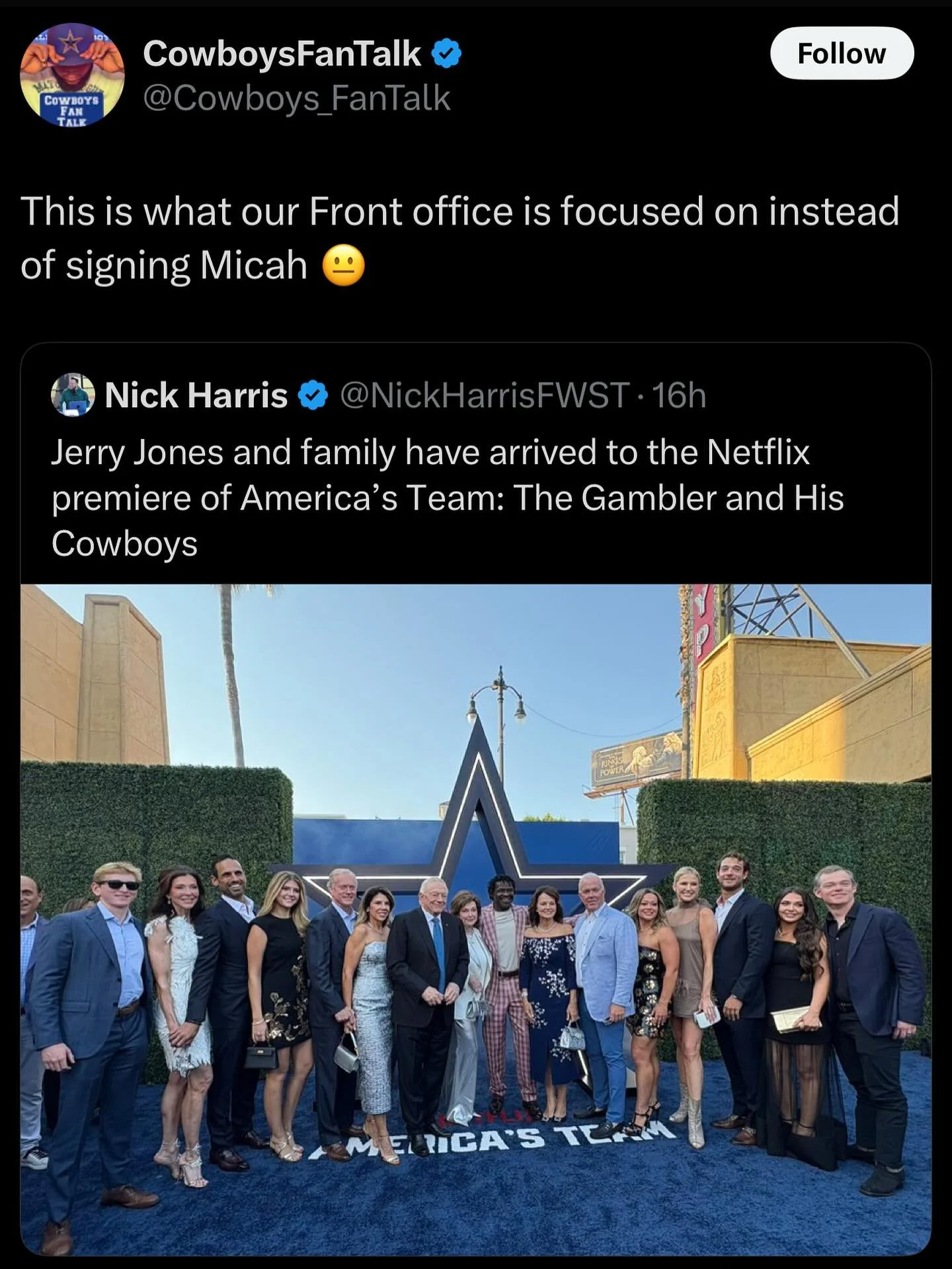 I genuinely feel bad for Cowboy fans. Each year there’s a new star that they don’t want to pay for some reason and while the fans and the players are stressed out, Jerry Jones releases another self indulgent documentary about himself that