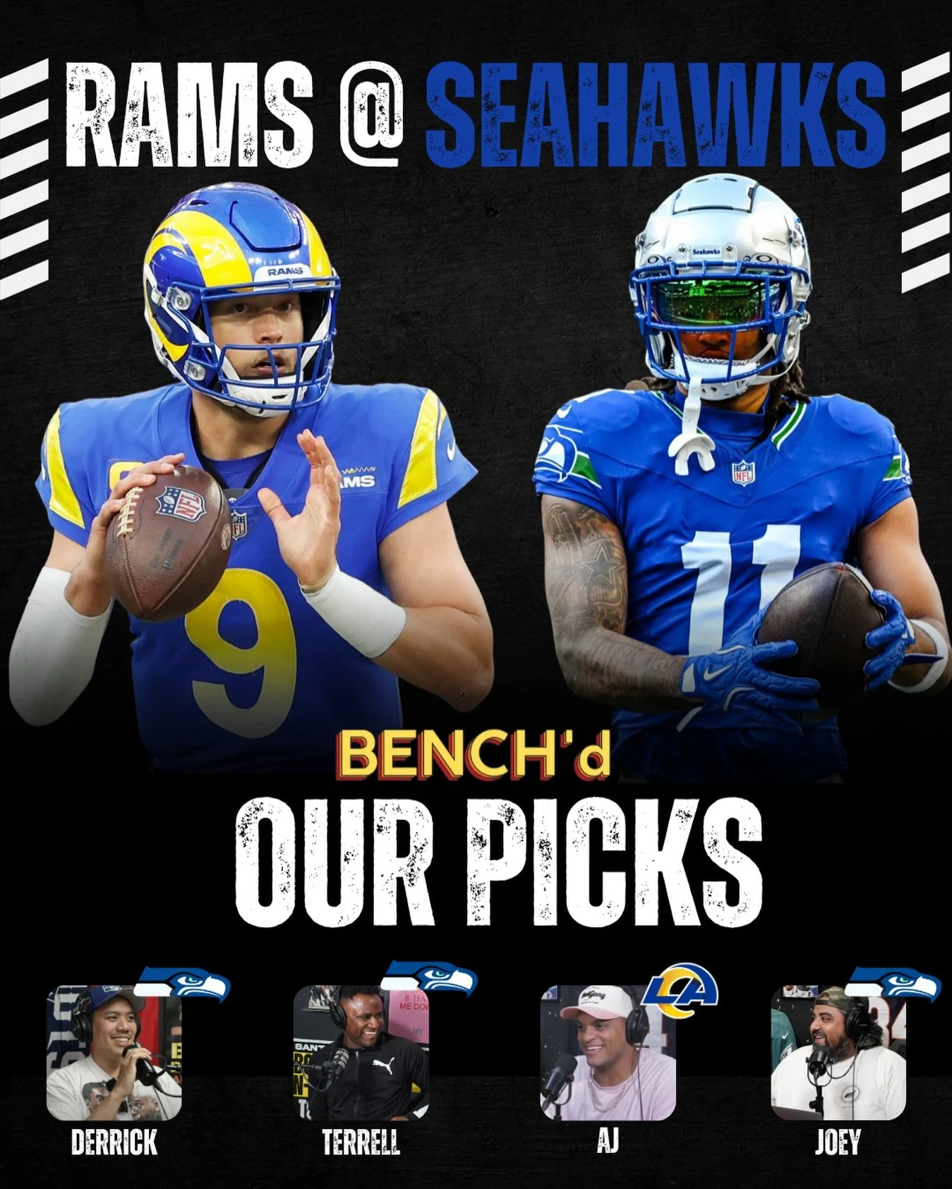 Rubber match for a trip to the Super Bowl 🏆
Rams 🆚 Seahawks &mdash; NFC Championship
🎙️ BENCH&rsquo;d Podcast