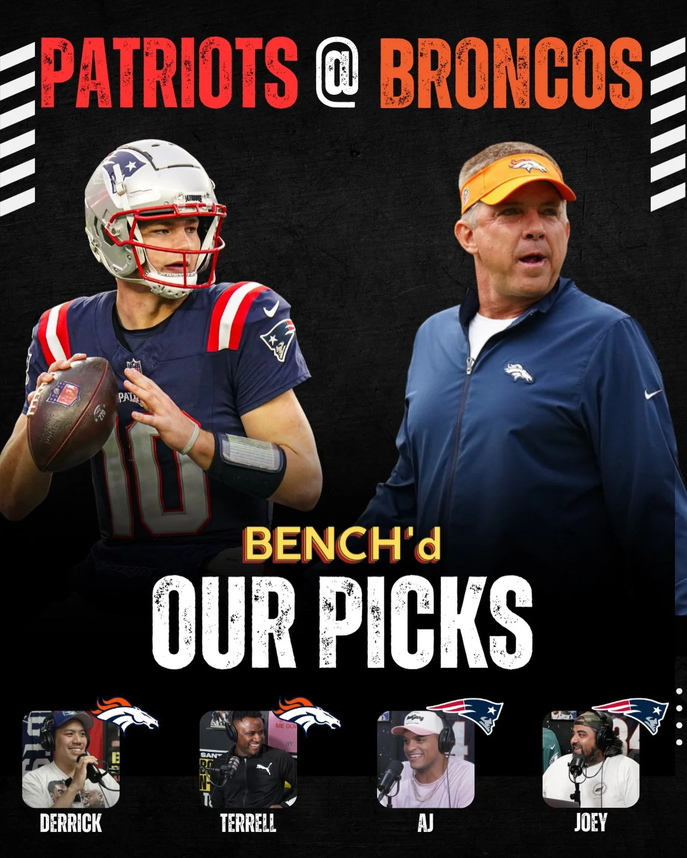 AFC Championship picks are in 🏈🔥
Broncos vs Patriots &mdash; who you got?
🎙️ BENCH&rsquo;d Podcast