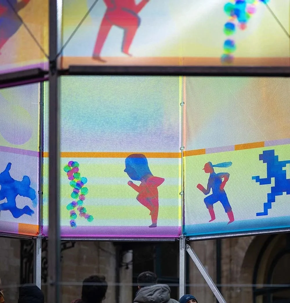 Hybrid digital art installation Morphosis by Interval combining printed artwork and projection mapping.