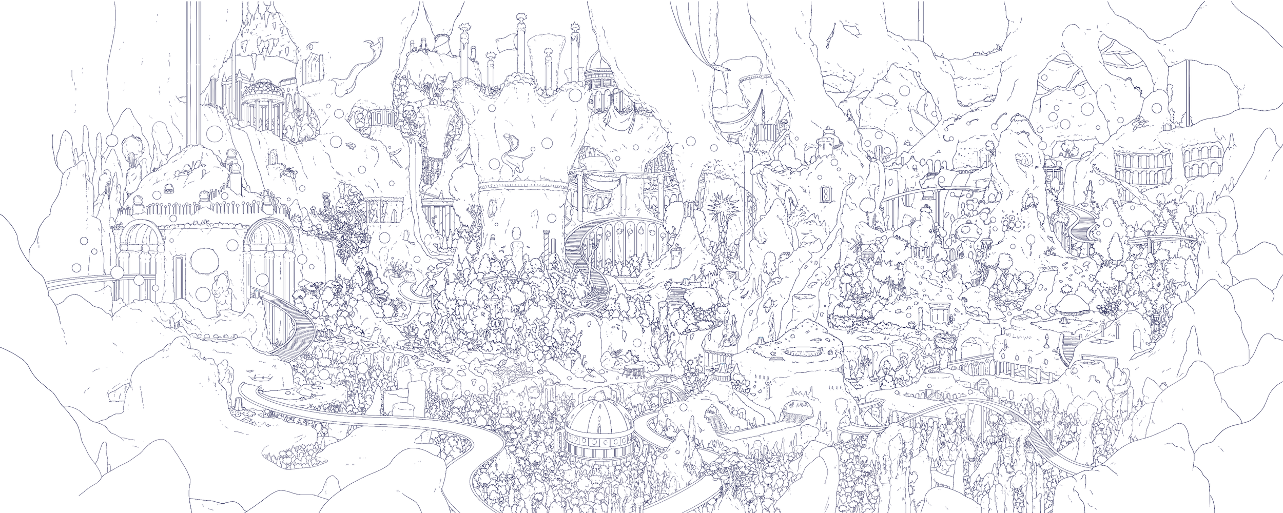 Close-up of Geophonie artwork, hand-drawn illustration by Jean Dalin