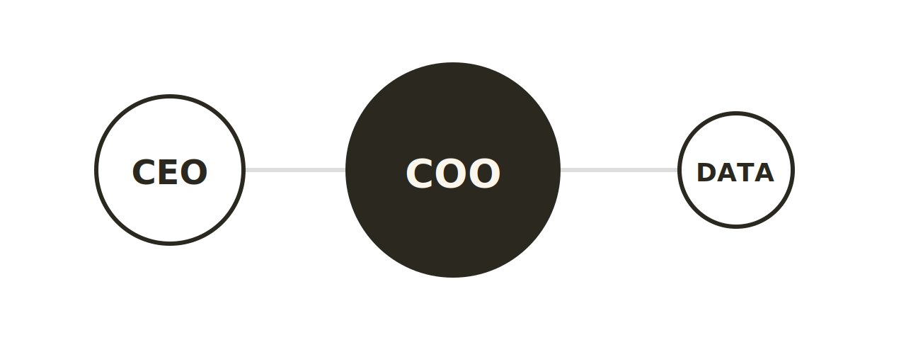 Diagram showing three circles labeled CEO, COO, and DATA, with COO in the center and connecting line to the other two circles.