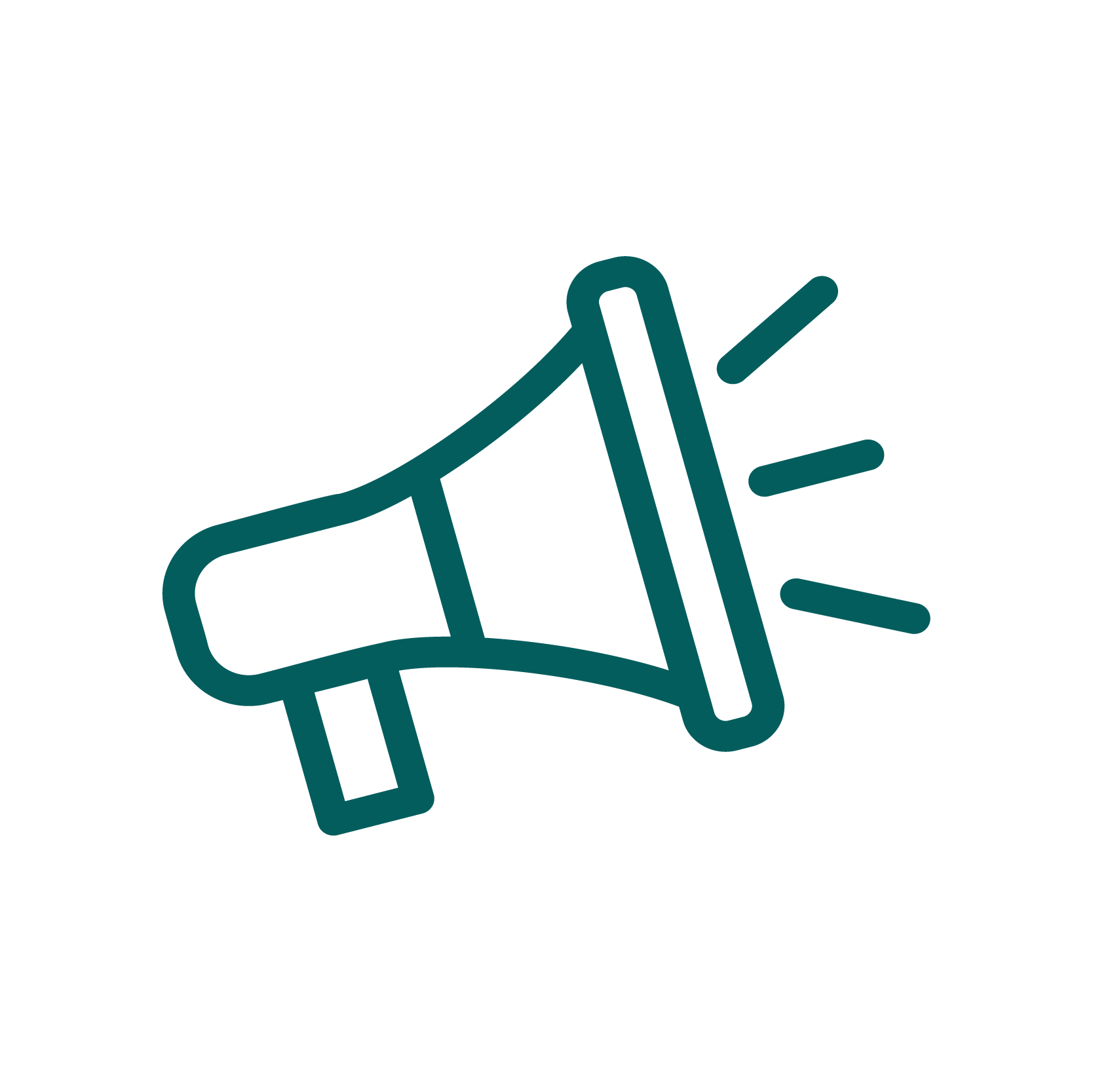 Outline of a megaphone with sound wave lines.